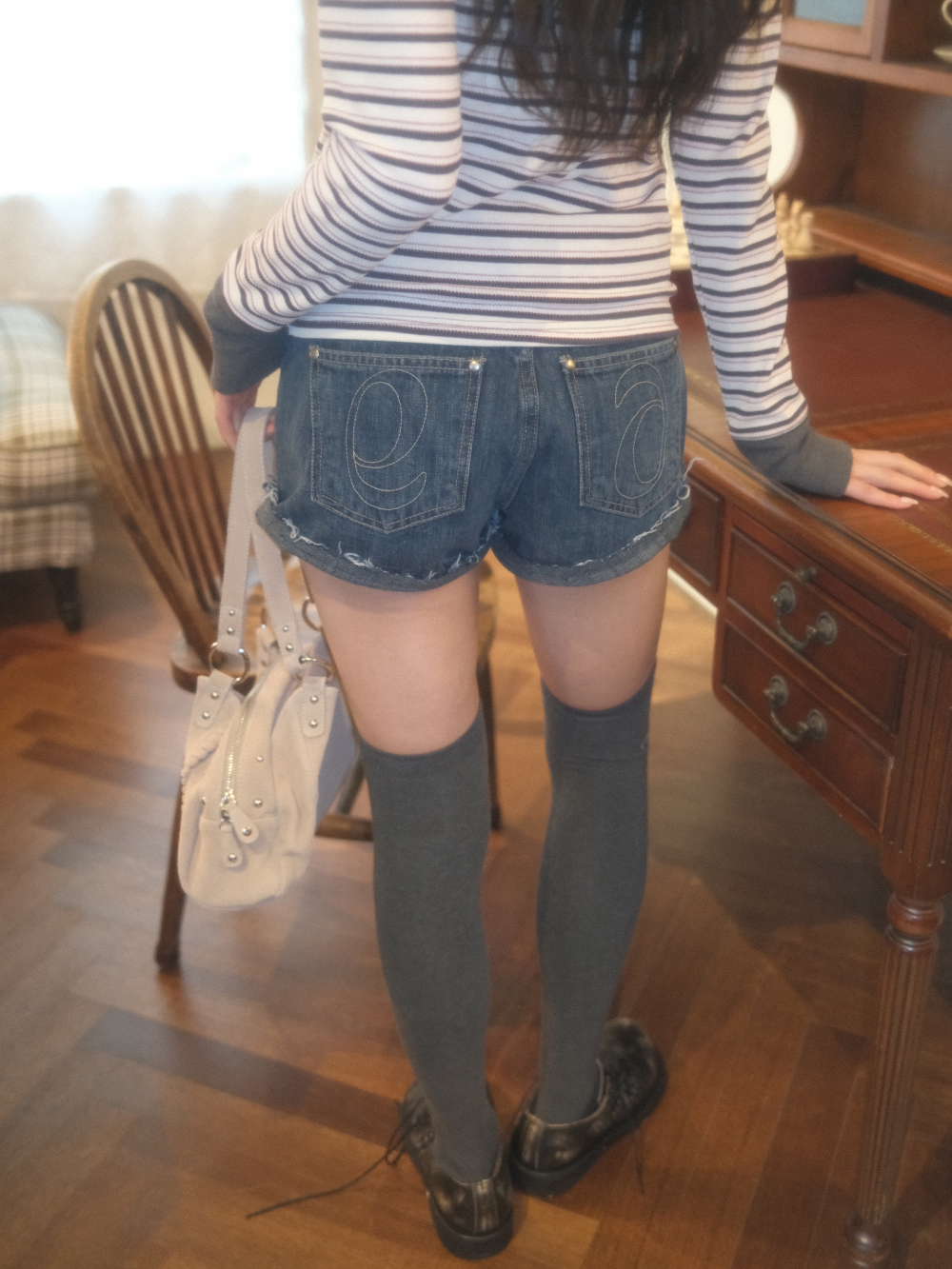 品牌代購 - ason) FOLD DENIM SHORT PANTS