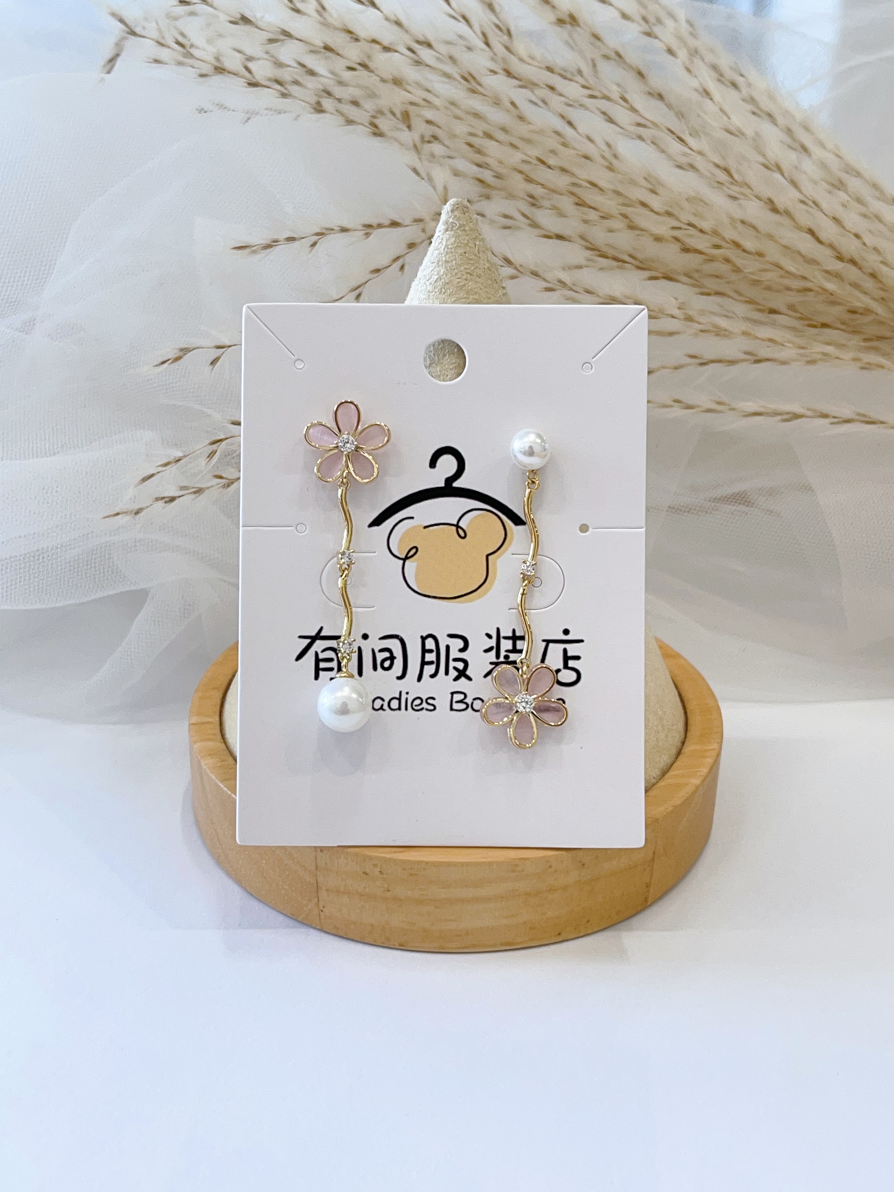 不规则小花珍珠吊坠耳环