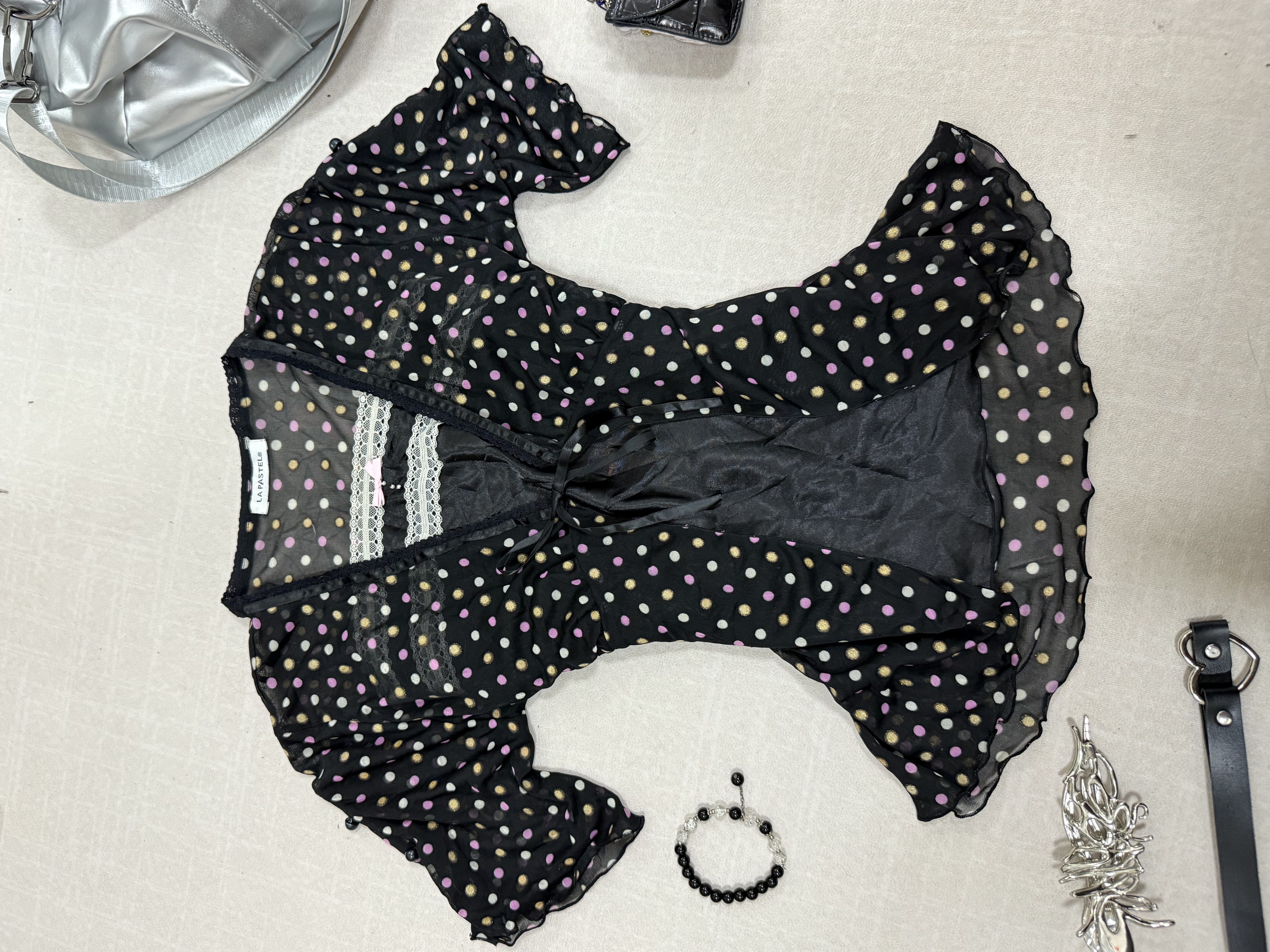 Black Multicolour Polka Dot Sheer Blouse