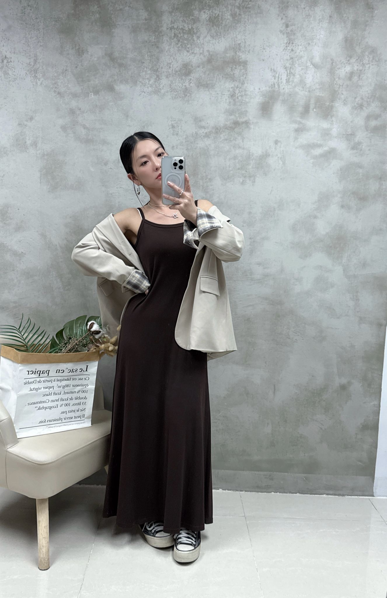 A13 格仔袖西裝褸