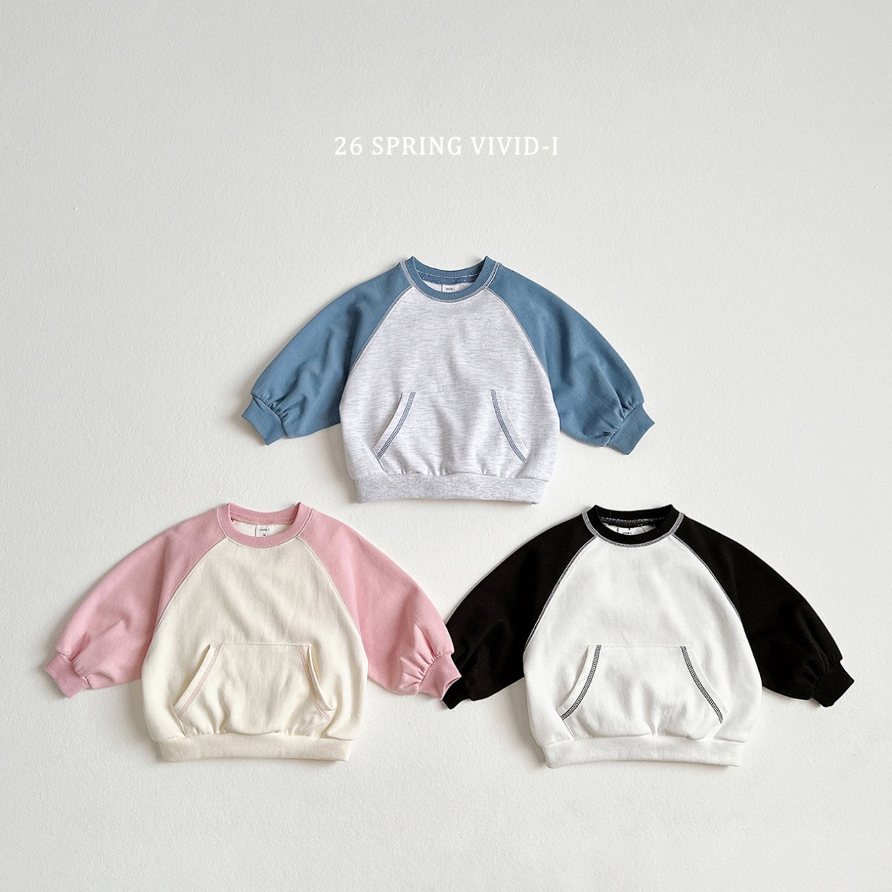 🌸預訂 韓國直送🌸🇰🇷VIVIDI三色拼色袖寬鬆袋鼠口袋衛衣