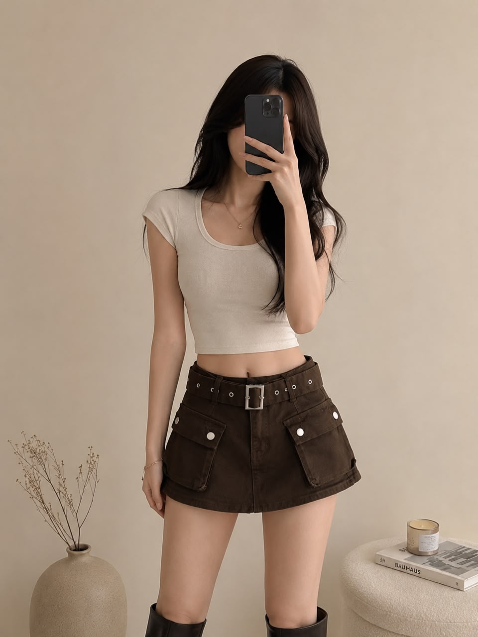 A021017 Vintage High Waist Cargo Skirt