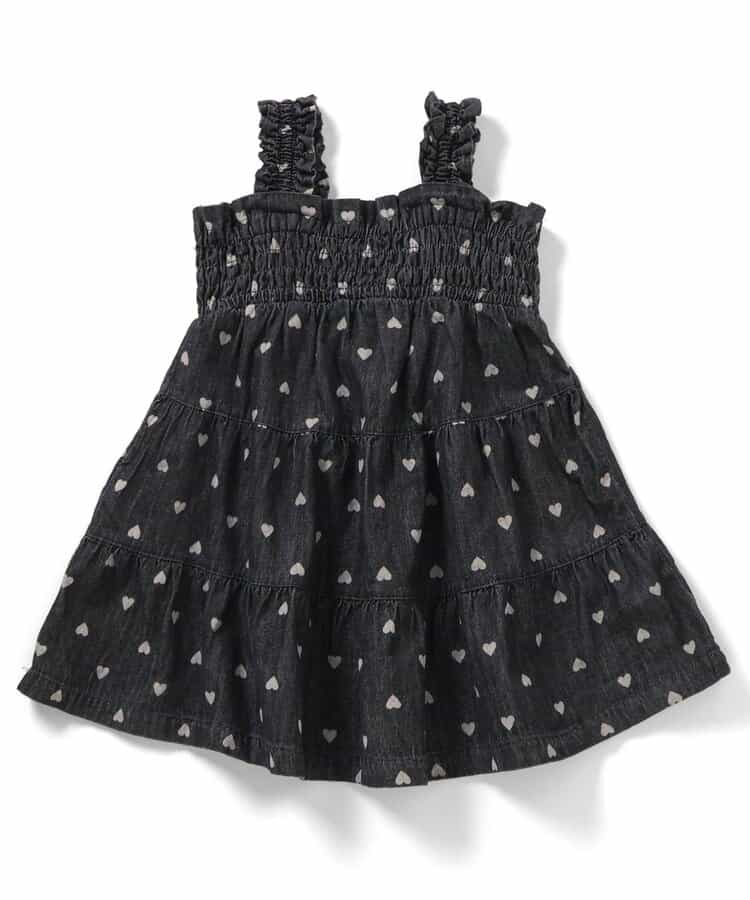 🇯🇵預訂 日本直送🇯🇵Apres les cours兩色花花愛心滿印褶皺吊帶牛仔連身裙