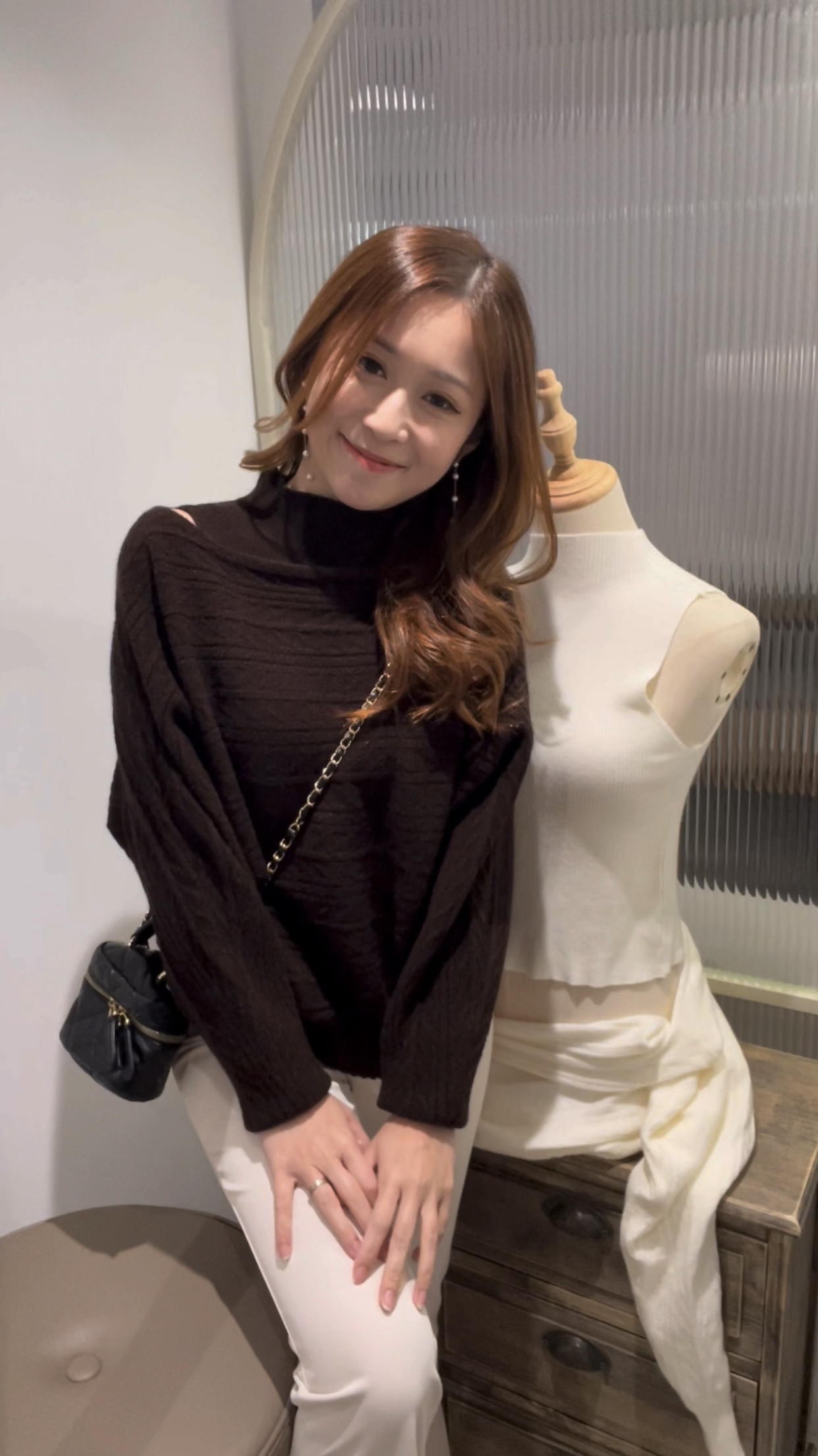 [限時閃購]2-WAY巴洛克織紋毛衣(背心+上衣)[KR]棕色308279