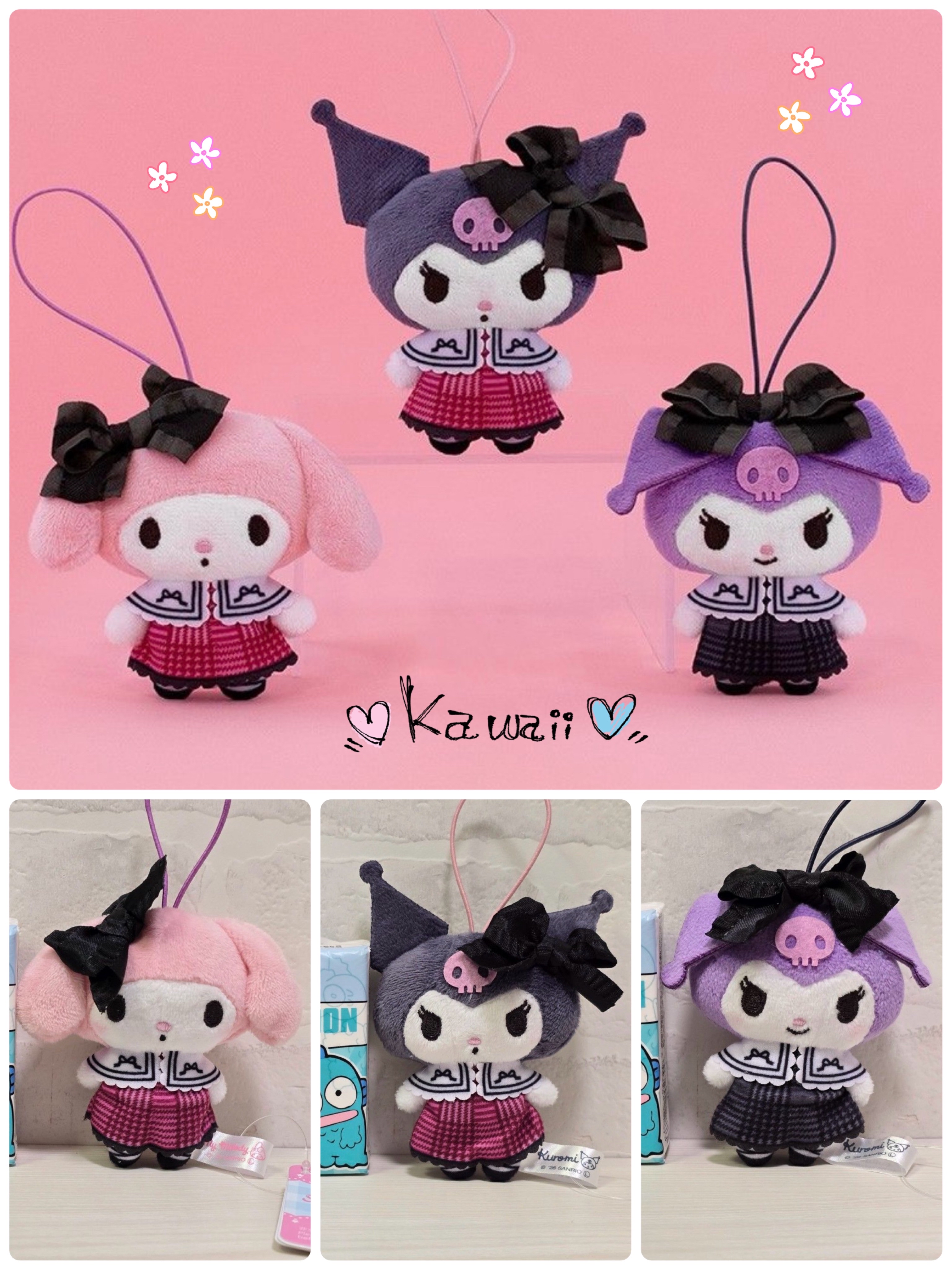 ☆現貨☆Sanrio 黑色蝴蝶結My Melody & Kuromi 公仔吊飾