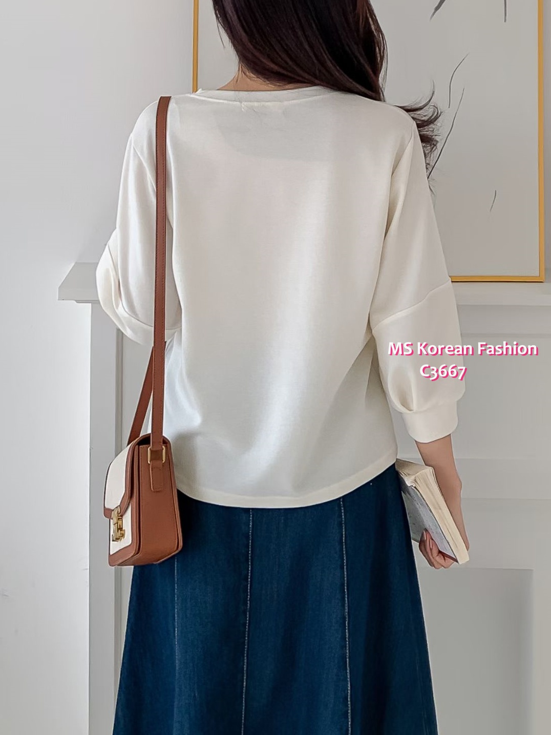 C3667 韓國🇰🇷淨色泡泡袖top