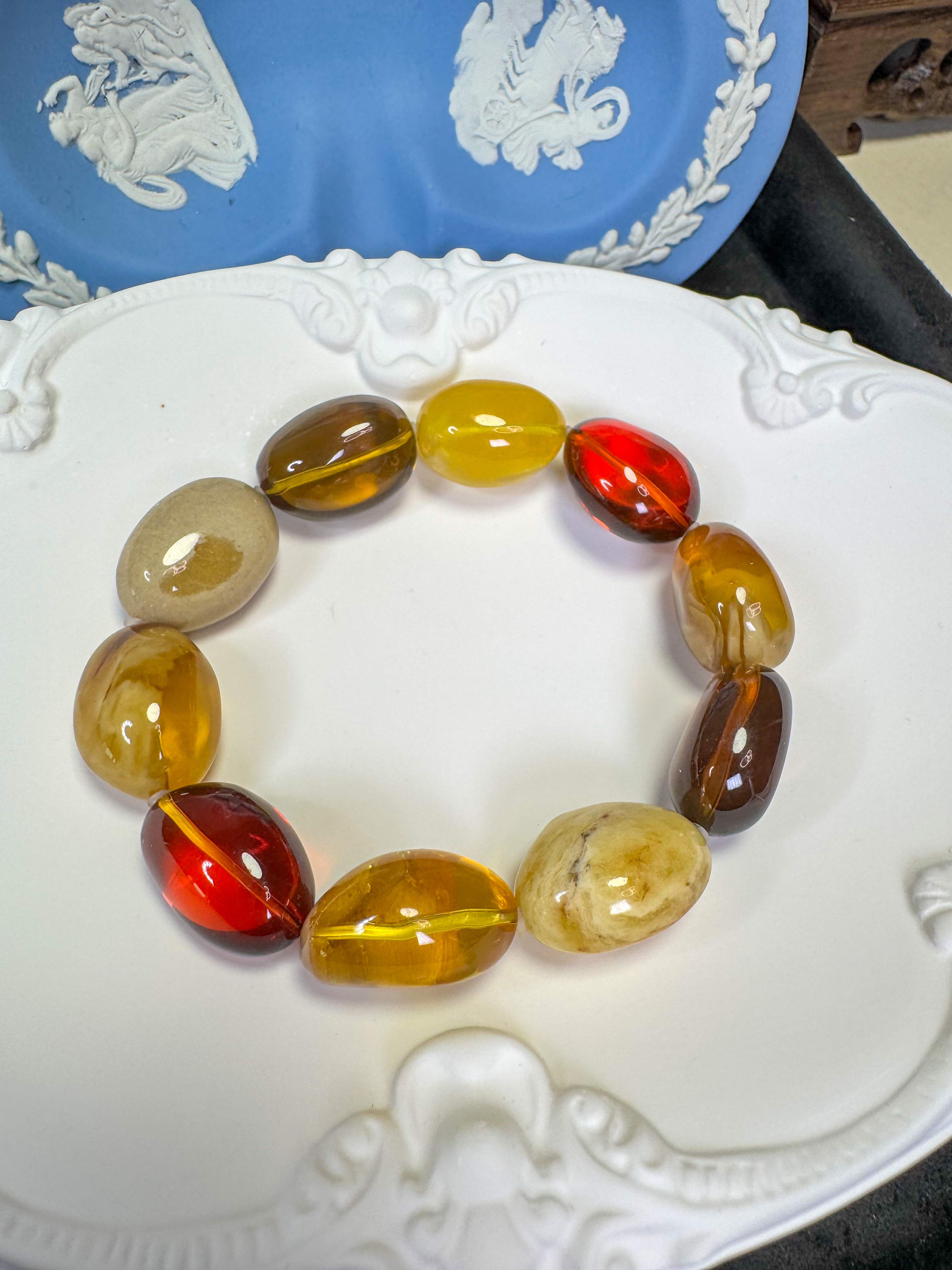 多寶橢圓形琥珀珠手鍊(12-14mm)