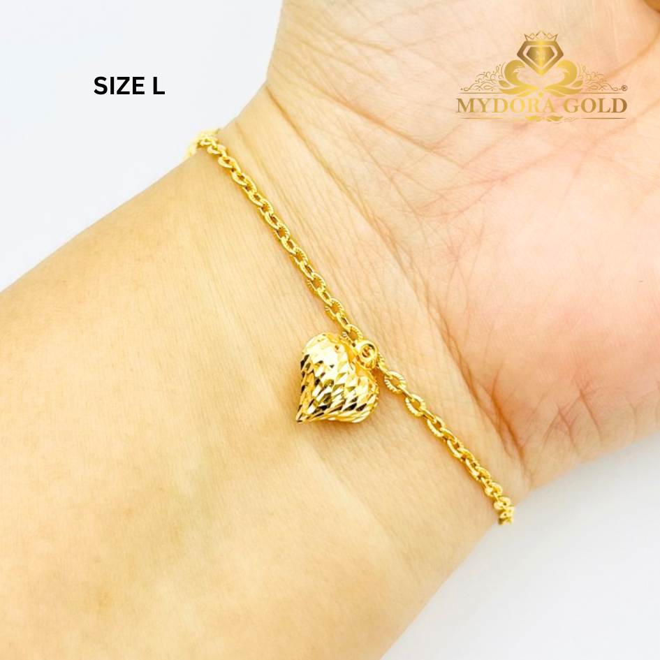 MYDORA Rantai Tangan Sauh Matahari Gantung 3 Love Pahat | EMAS 916/22K