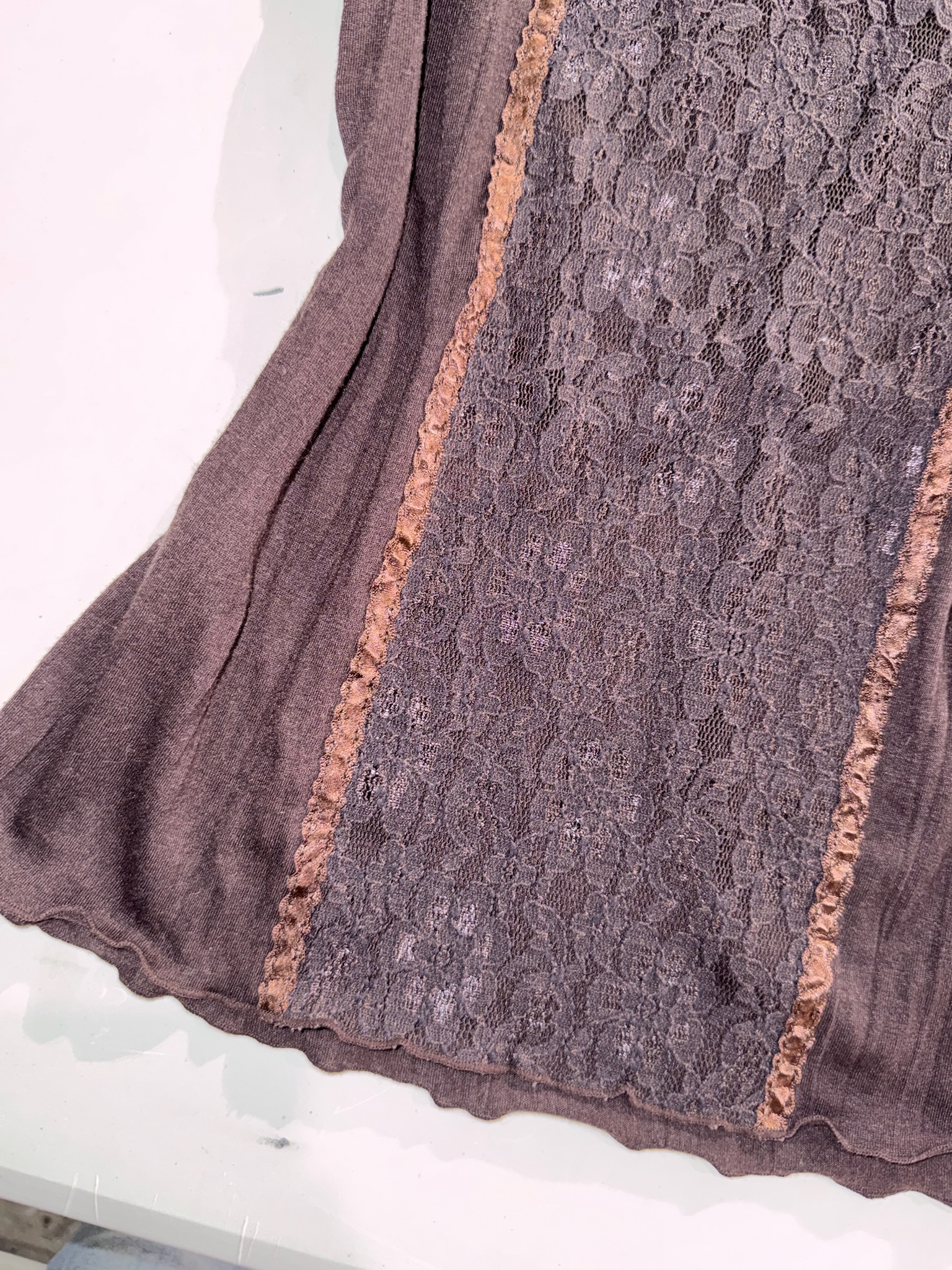 Espresso Ribbed Cami Top with Center Lace Panel