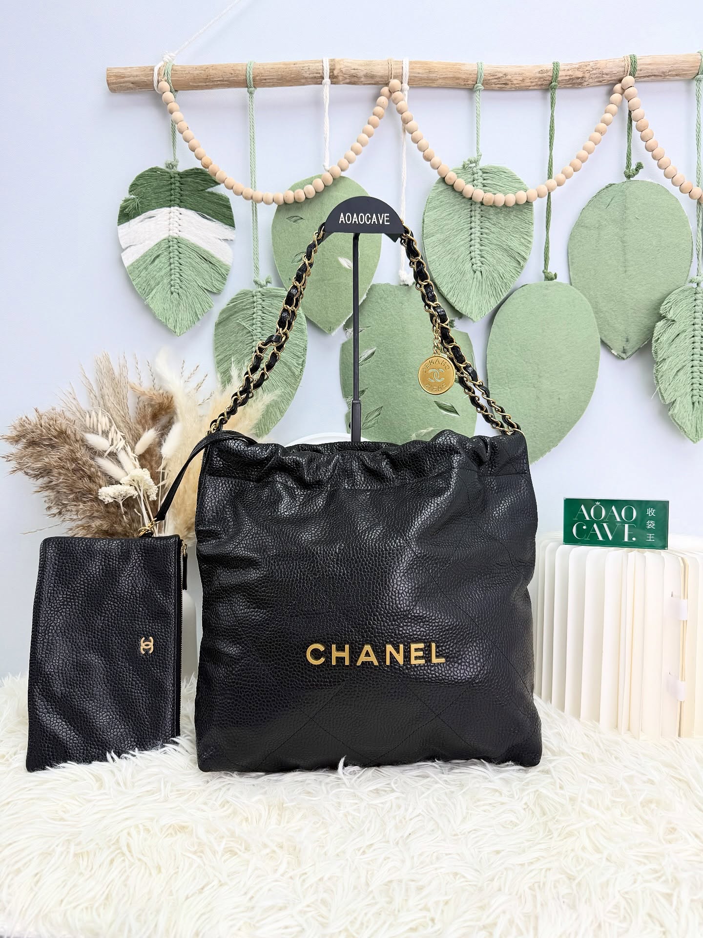 Chanel🤍PRE OWNED 22 Bag small size 荔枝皮 黑色金扣 晶片款 🖤