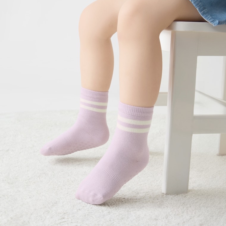 部分現貨💚預訂 台灣直送💚三色純色條紋防滑中筒襪三對裝