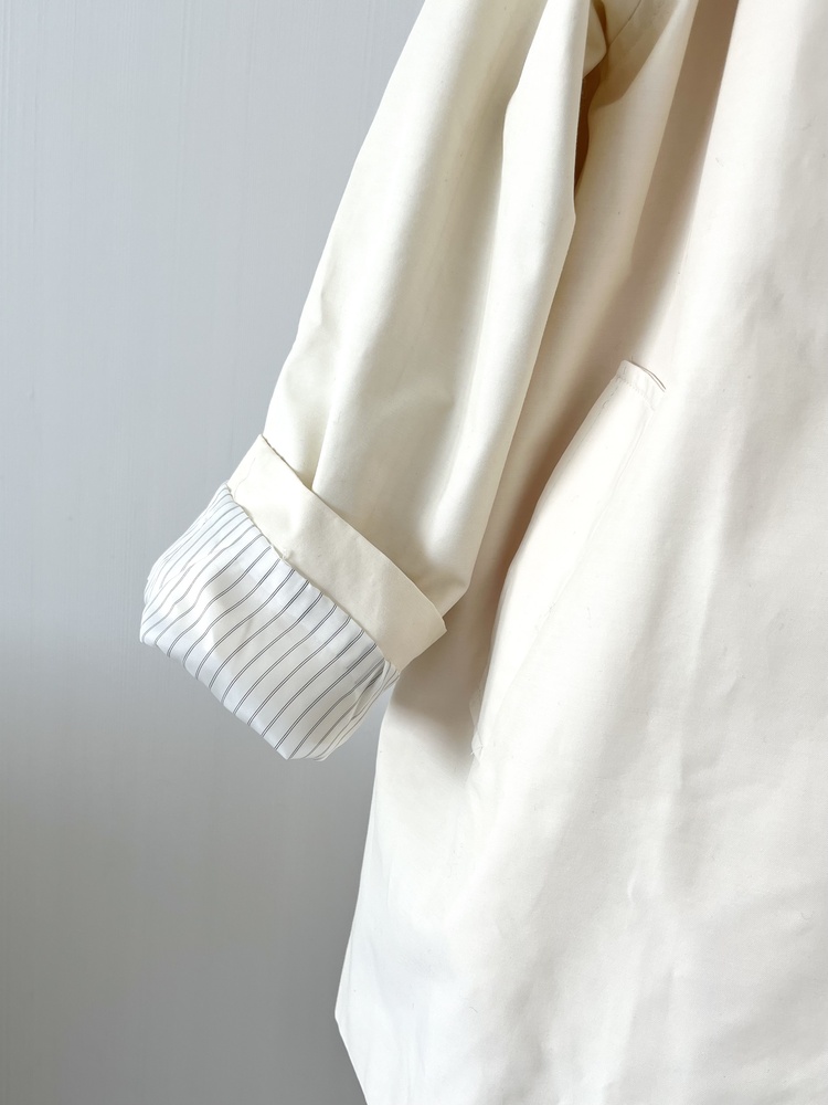 Stripe-Lined Relaxed Trench Coat (Cream)