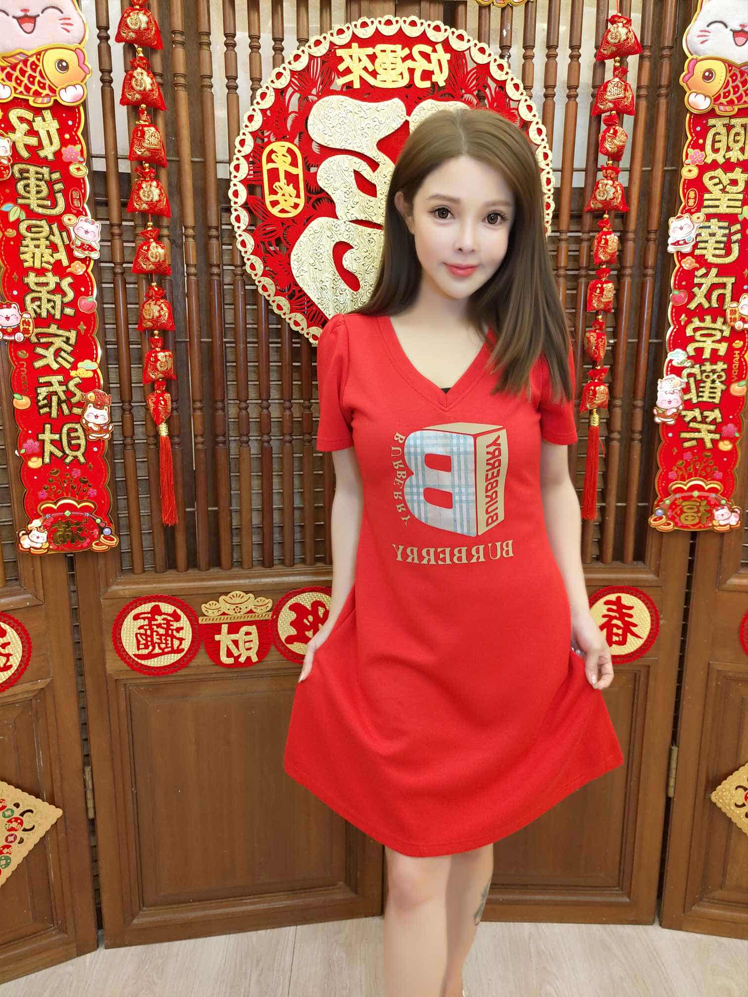 DB04 TW#5881 V领BUBERRY字母连衣裙