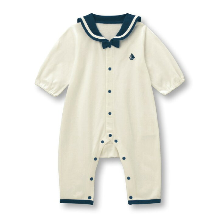 🇯🇵預訂 日本直送🇯🇵兩色水手領帆船刺繡長袖開襟連身服