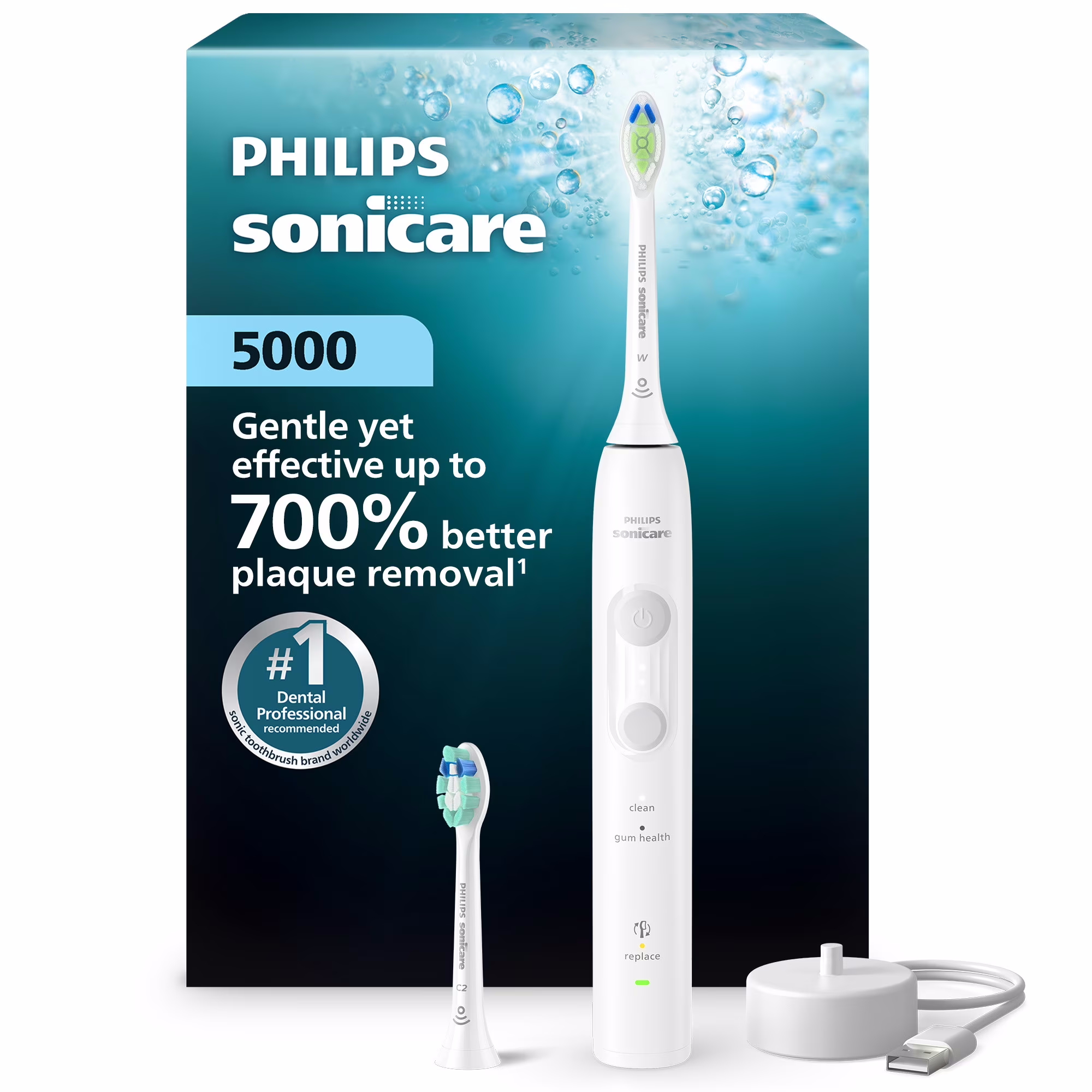 飛利浦 Philips Sonicare 5000 電動牙刷，附 1 支 W 、1 支 C2，白色HX4042/81 Philips Sonicare 5000 Electric Toothbrush, includes 1 W and 1 C2 brush head, White  HX4042/81