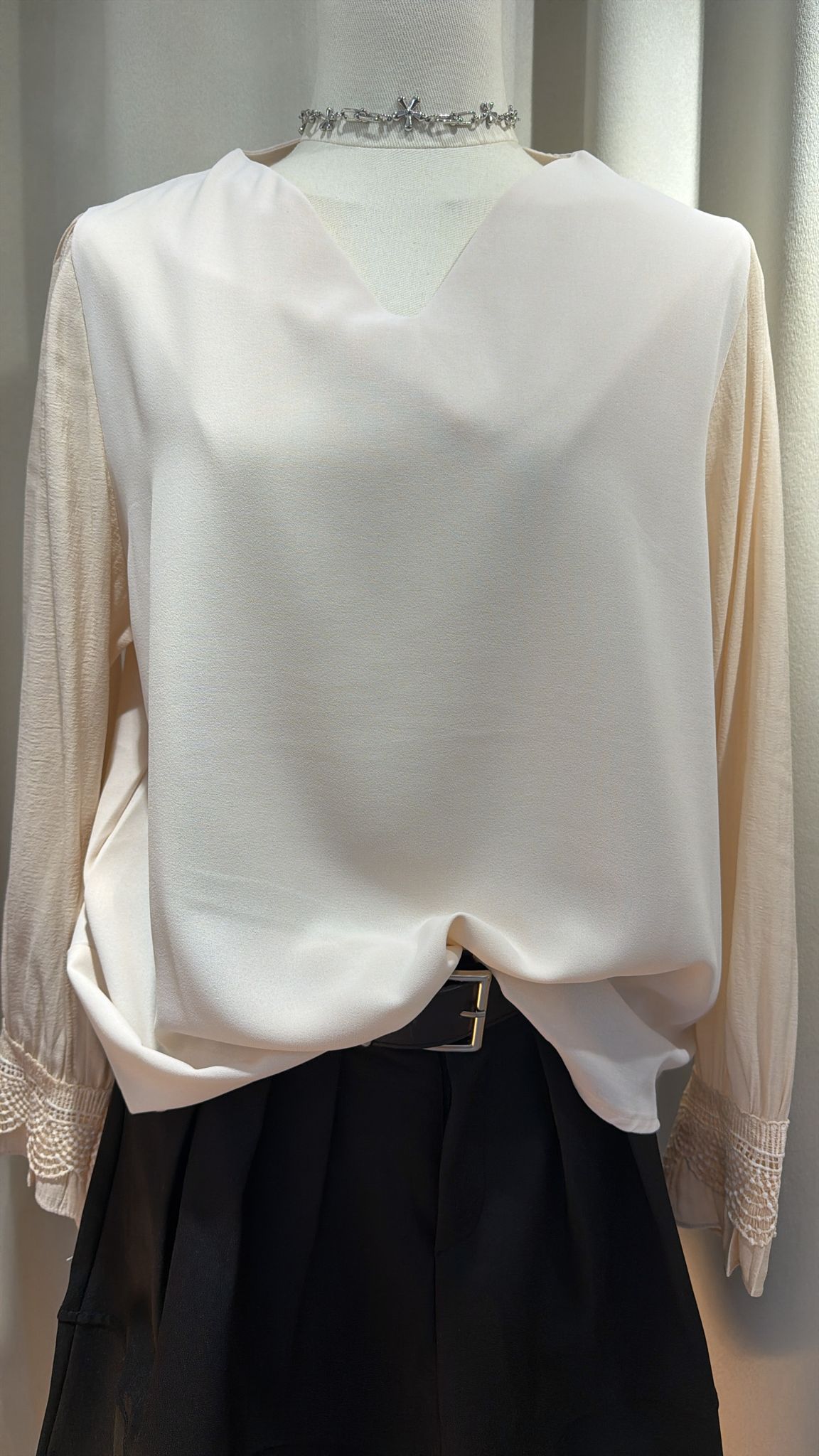 優雅拼接長袖上衣