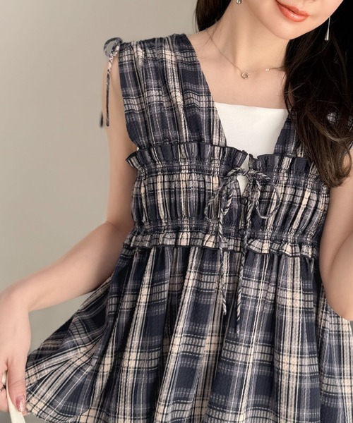 袖緞帶褶襉背心【JT039】