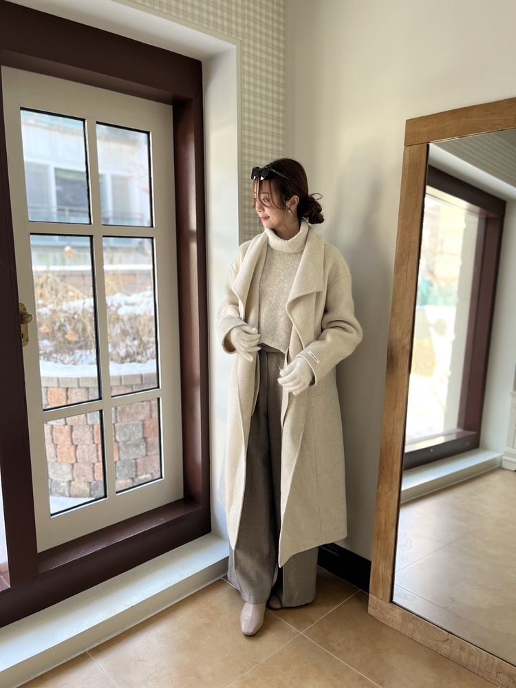 [70% Wool] Parisian Belted Wool Coat (Oat)