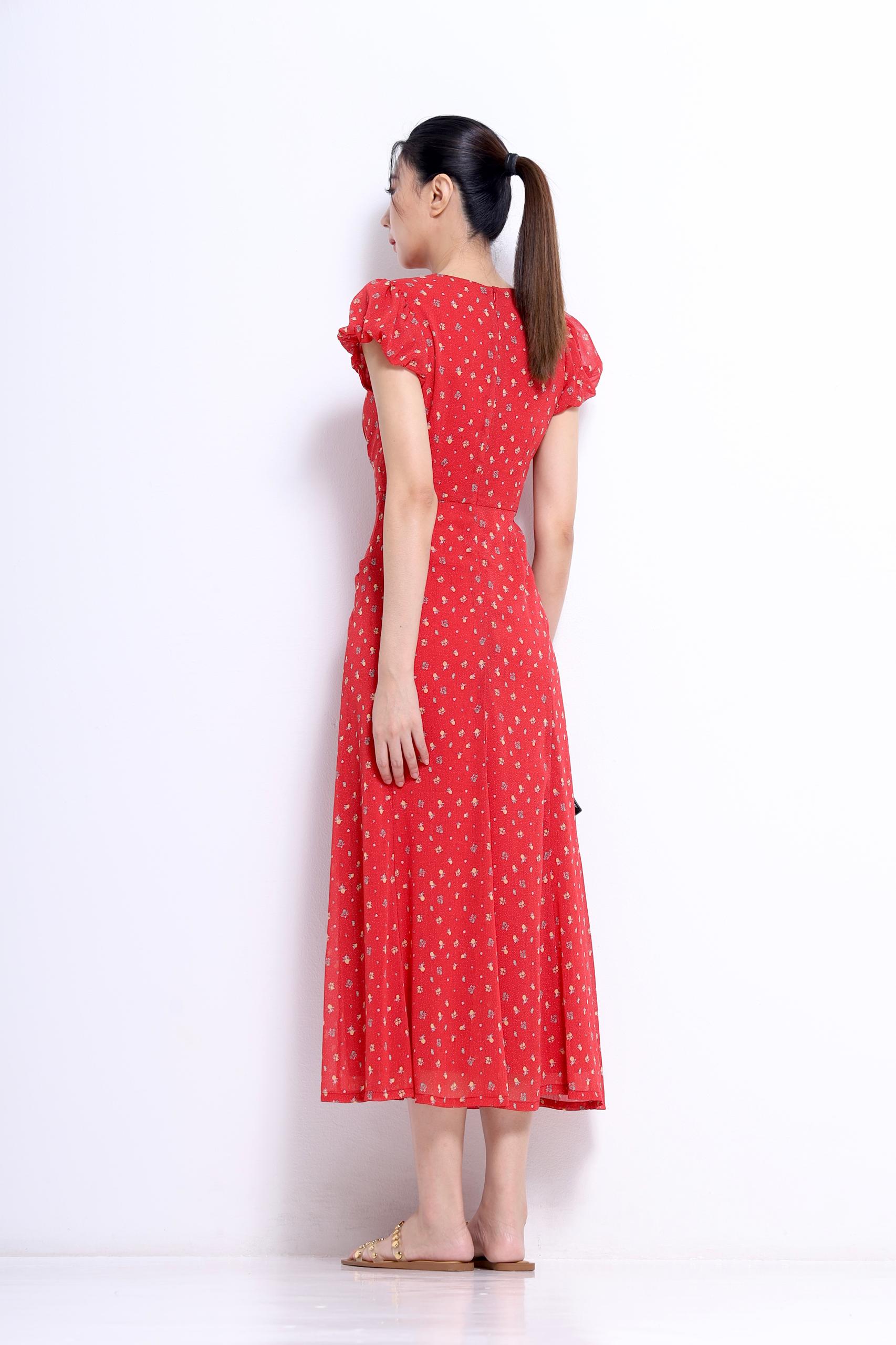 CD2147 FLORAL FLUTTER SLLV ROUNDNECK DRESS