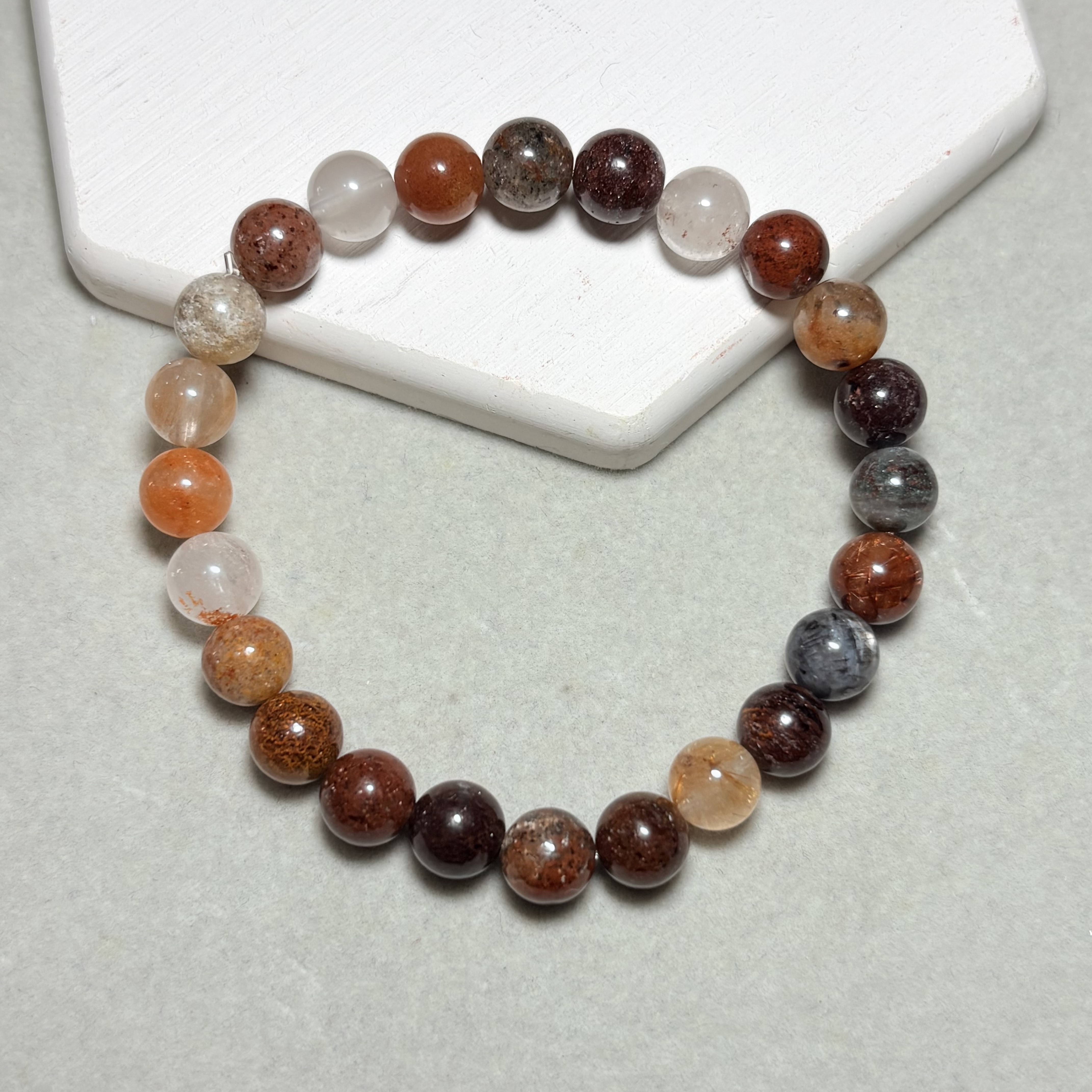 四季幽靈（彩幽靈）水晶手串 Flower Phantom Quartz  No.4585丨7.5mm珠15.5cm手圍