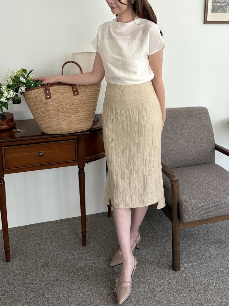 Crinkle Mermaid Skirt (Warm Beige)