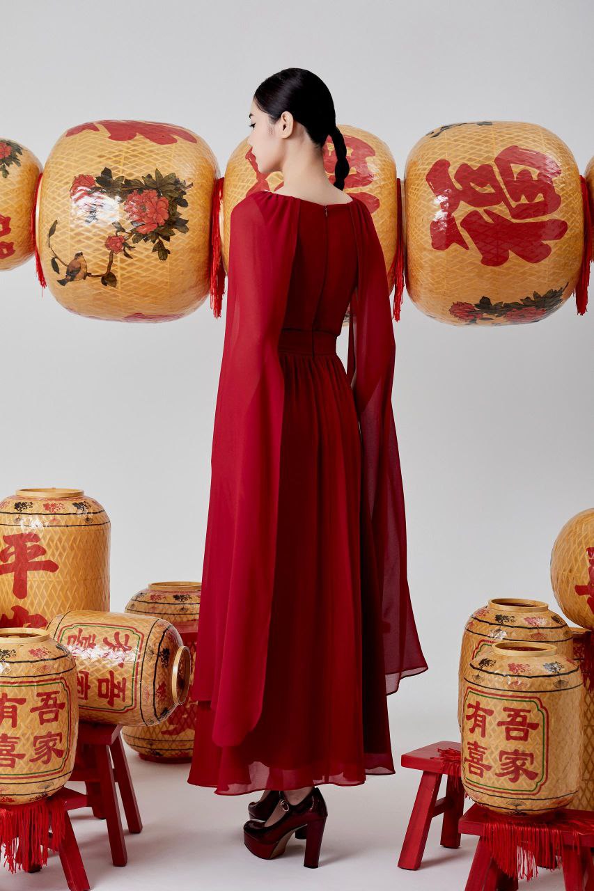 披肩式雪纺连身裙 2120