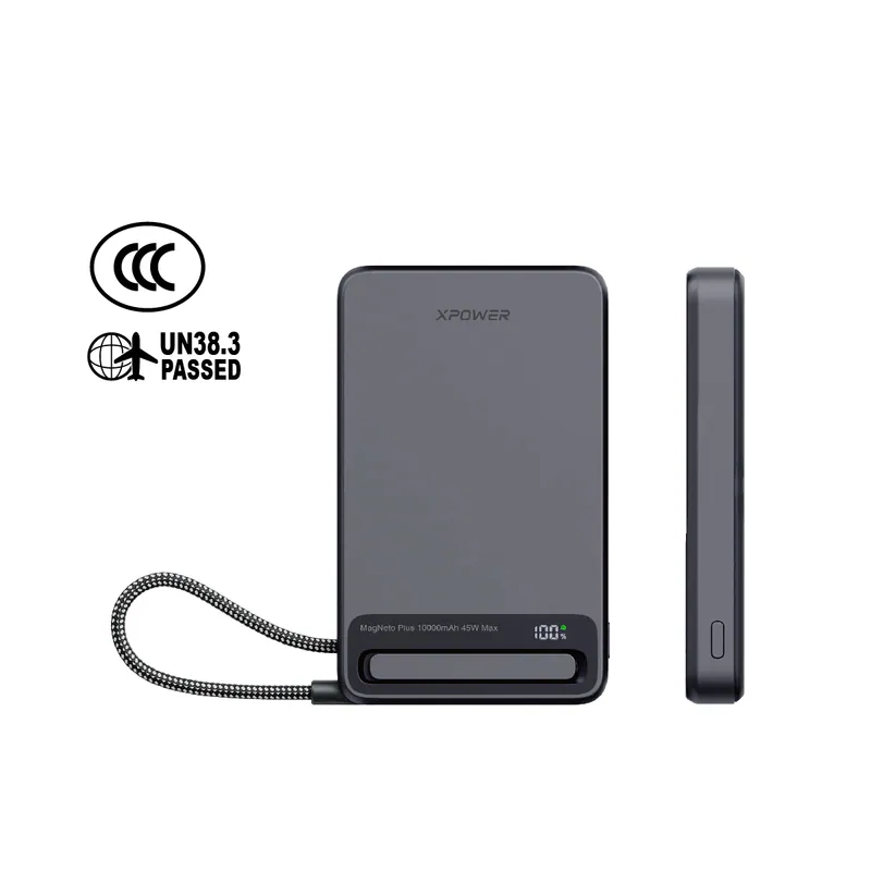 香港行貨 一年保養 XPower (3C可追溯二維碼) MagNetoPlus Q10 Pro鋁合金10000mAh 45W PD3.0支架內置線及數顯QI2磁吸移動電源 