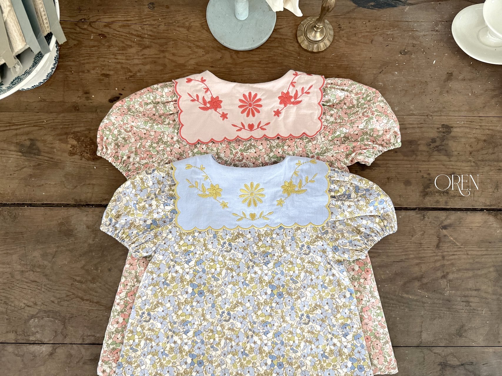 ☀️預訂 韓國直送☀️🇰🇷Oren Karina兩色花卉口袋扇形領短袖連身裙