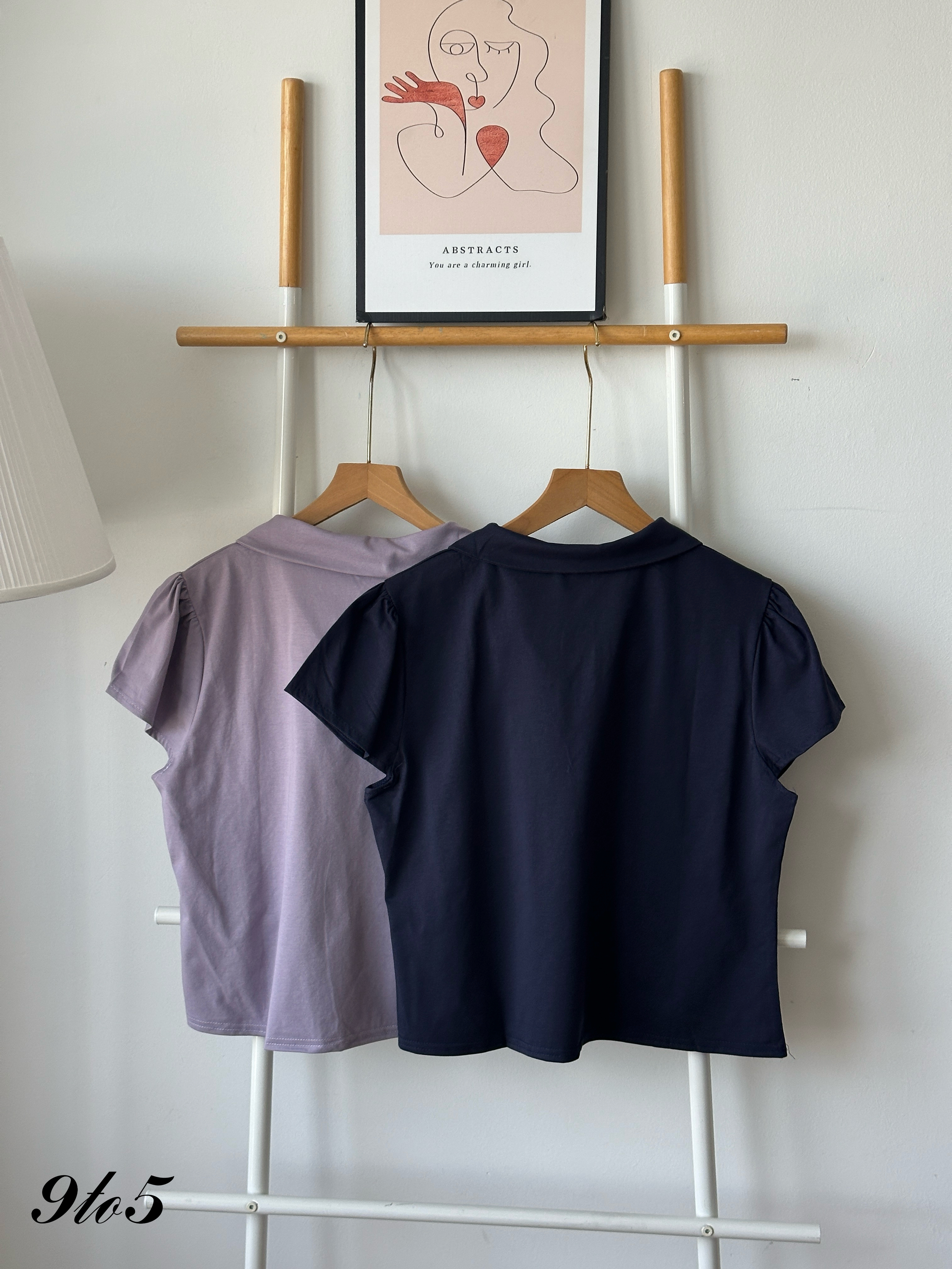 T4252 Peter Pan Collar Top - Blue & Purple