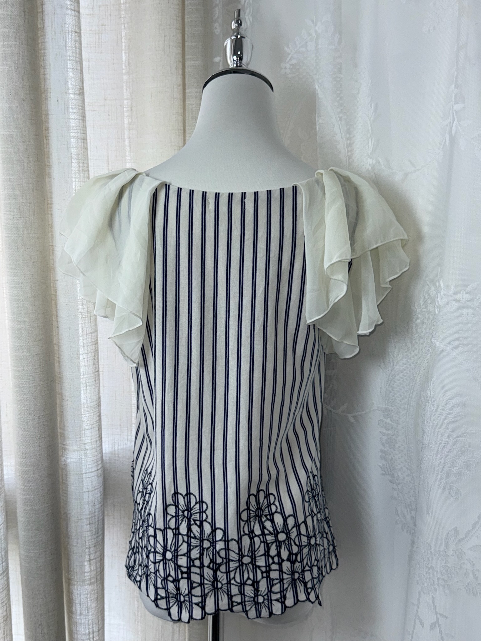 Axes Femme Striped Flutter-Sleeve Lace Top