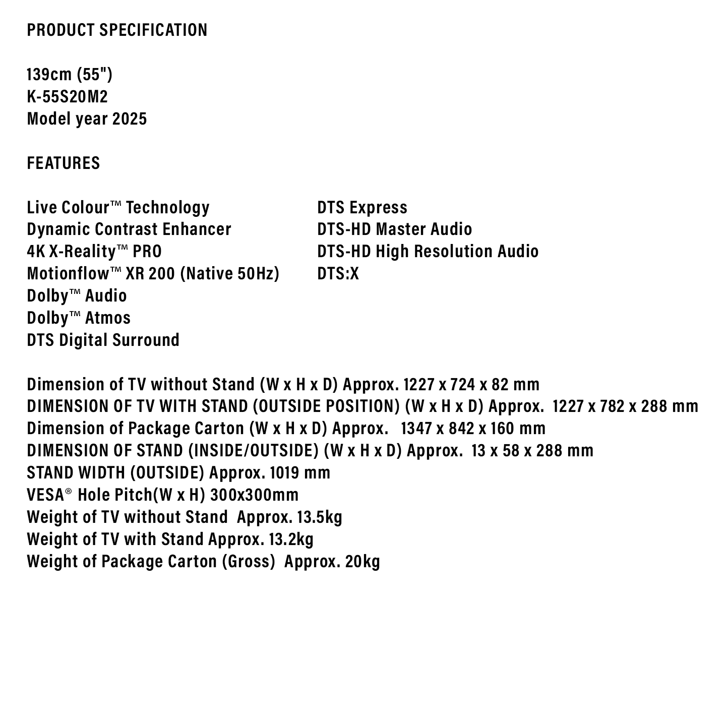 Sony 55" BRAVIA 2 4K HDR Google TV (K-55S20M2)