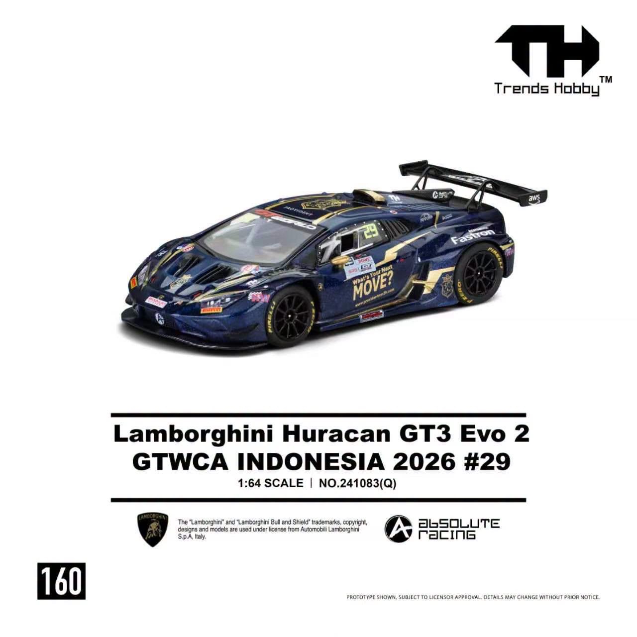（預訂 Pre Order) Trends Hobby (241083(Q)) Lamborghini Huracan GT3 Evo 2 GTWCA INDONESIA 2026 #29