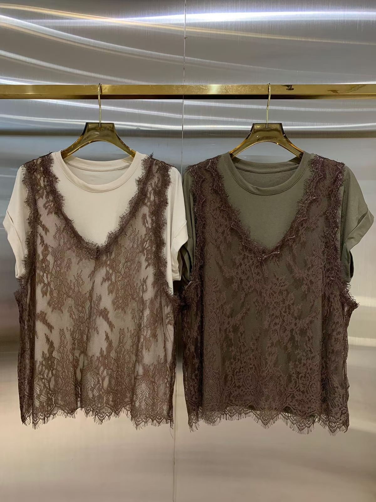 假2 件拼lace Top 