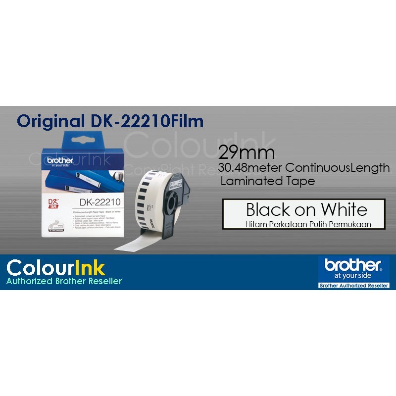 Brother Original 29mm Label Sticker DK-Roll DK-22210 Black On White for QL700 QL720 QL800 QL820 DK22210