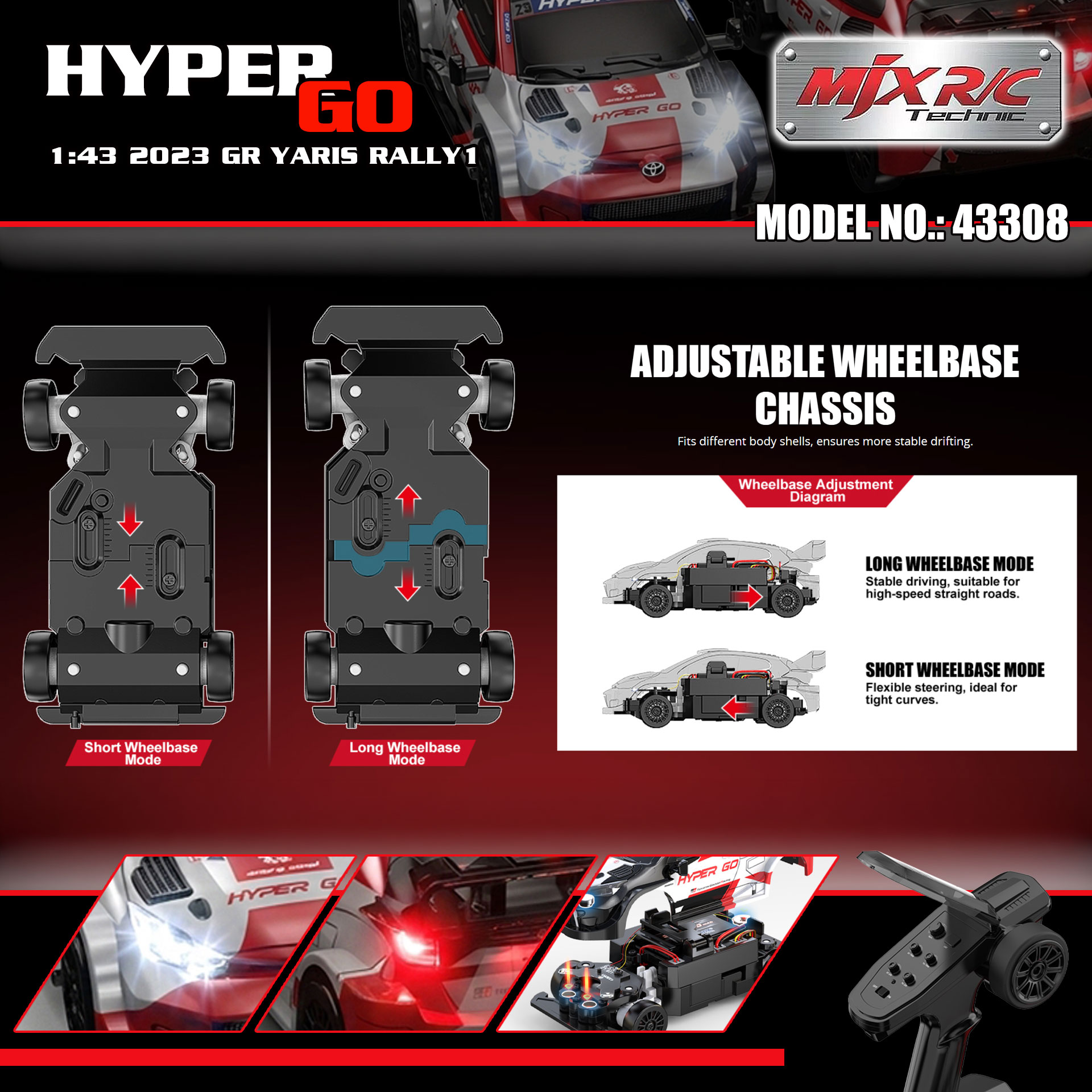 【香港現貨】MJX R/C HYPER GO 1:43 2023 GR YARIS RALLY1 拉力車 | 磁吸車殼