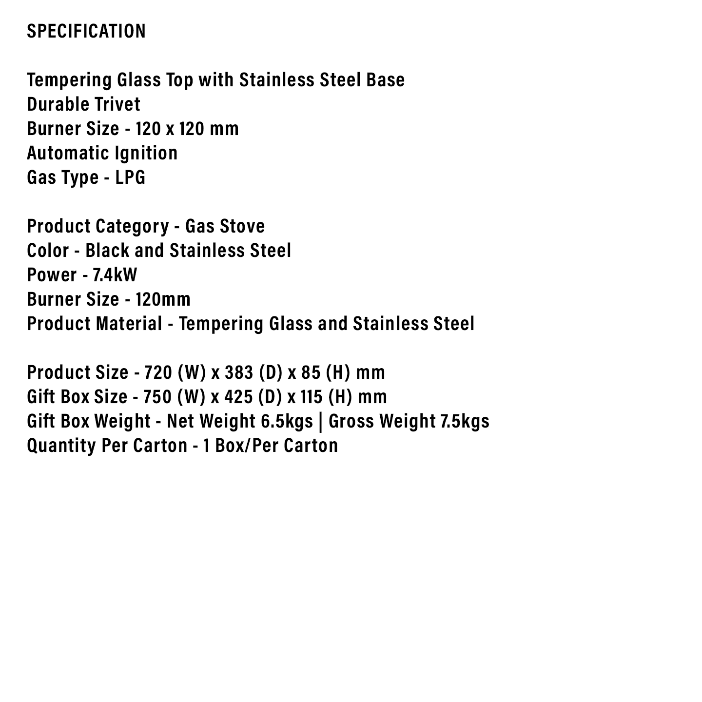 Faber 7.4kW Glass Top Gas Stove GL2120