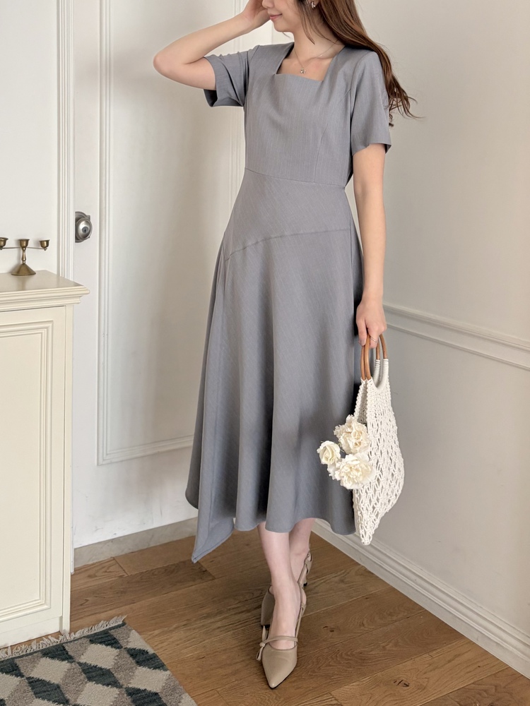 Asymmetric Striped Dress (Grey)