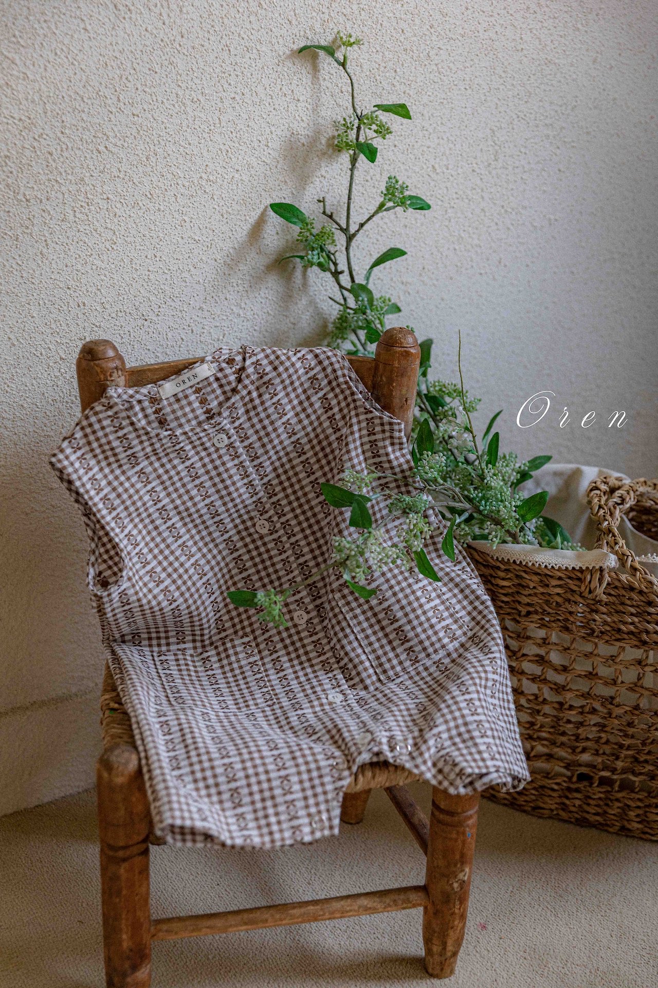 ☀️預訂 韓國直送☀️🇰🇷Oren Camille 棕色提花背心連身服/漁夫帽