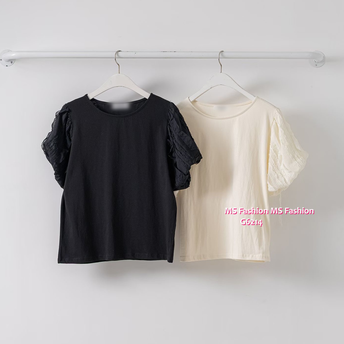 G6214 韓國🇰🇷淨色泡泡袖top