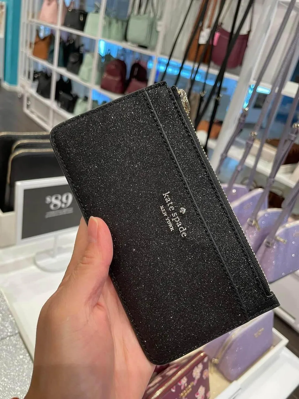 香港現貨-Kate Spade  Tinsel Glitter Fabric Slimcard Holder Black