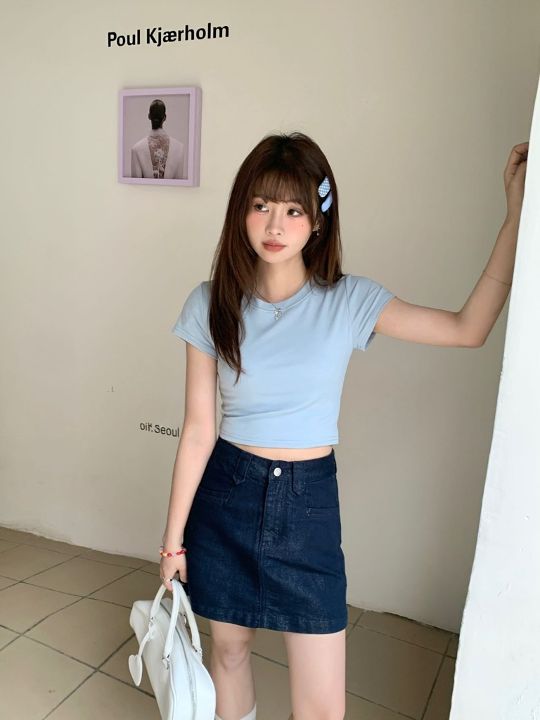 【跑量福利价】Jelly Buny Daily Plain Padded Crop Tee (Removable) 自带胸垫果冻纯色短款Tee(胸垫可拆卸) 【 8 Colours 】