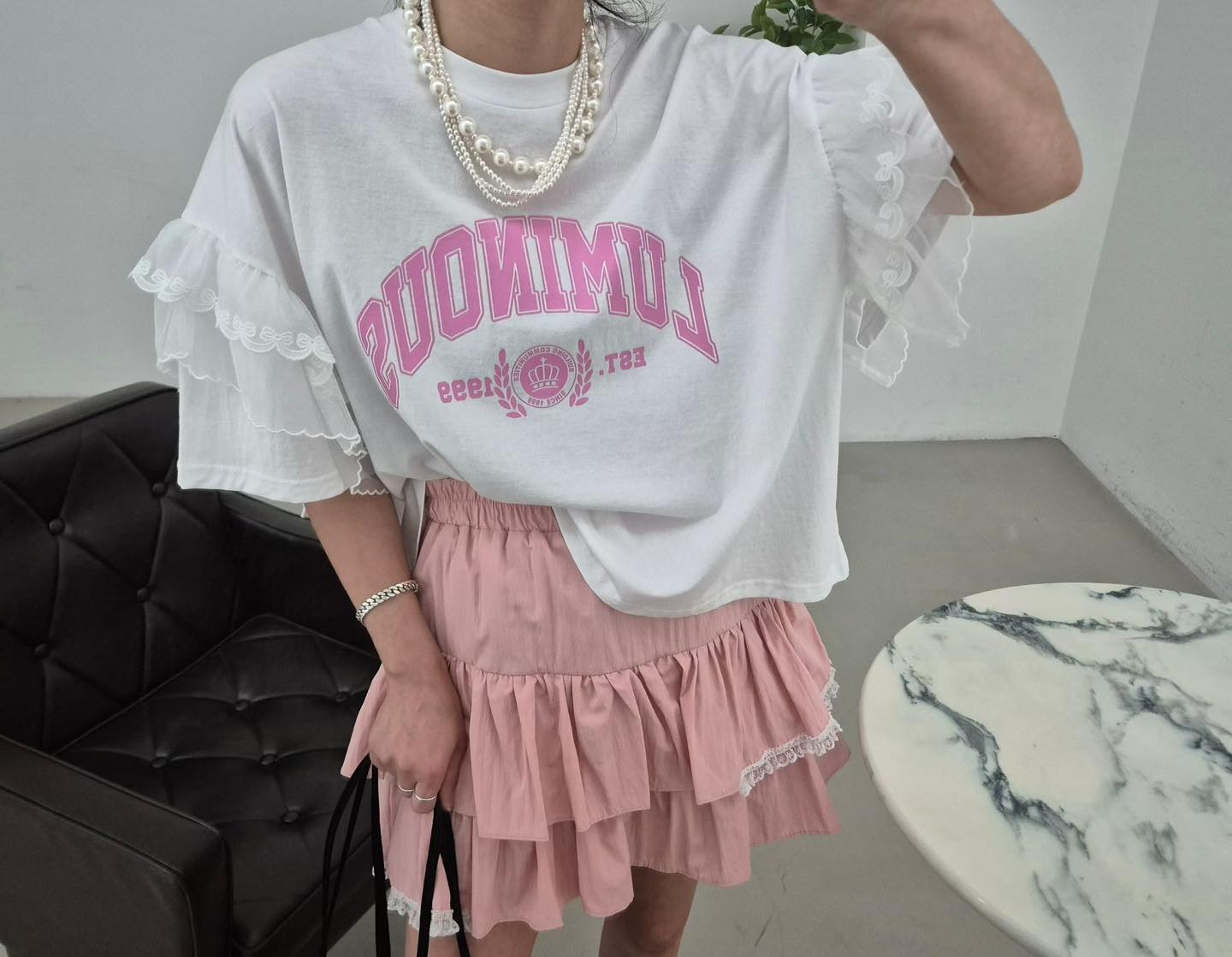 美式復古 x 夢幻蕾絲拼接 Tee