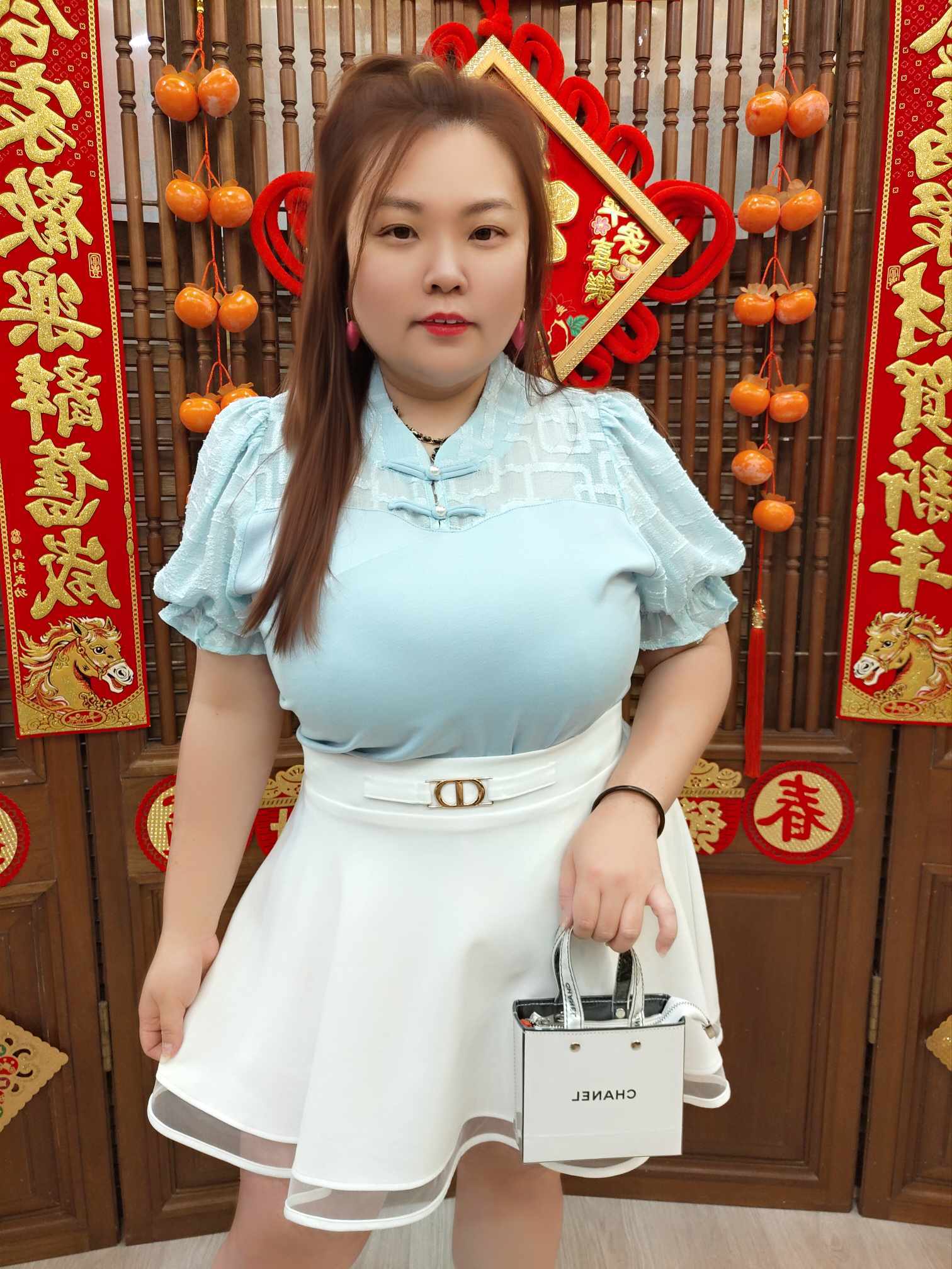 NJB06 BE#281926 珍珠扣网纱袖上衣