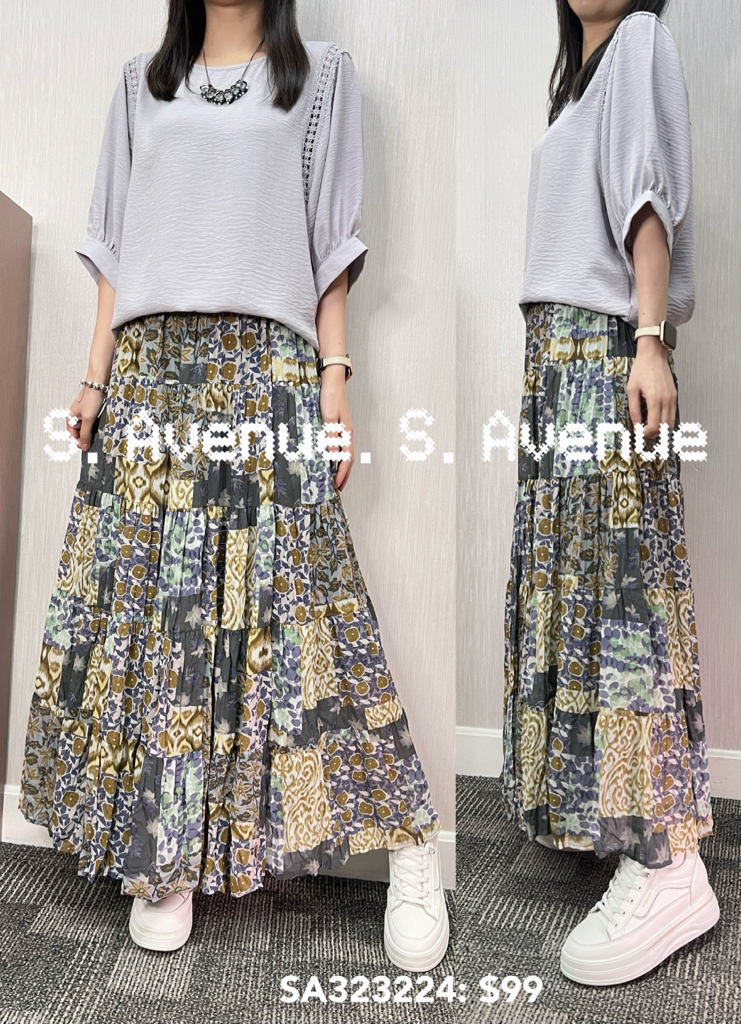 SA323224: 中袖側通花pattern雪紡top