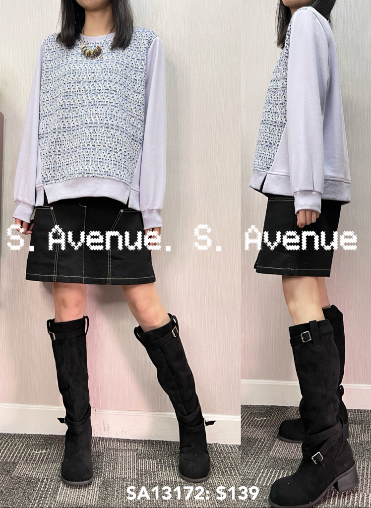 SA13172: 長袖中間tweed料前開叉top