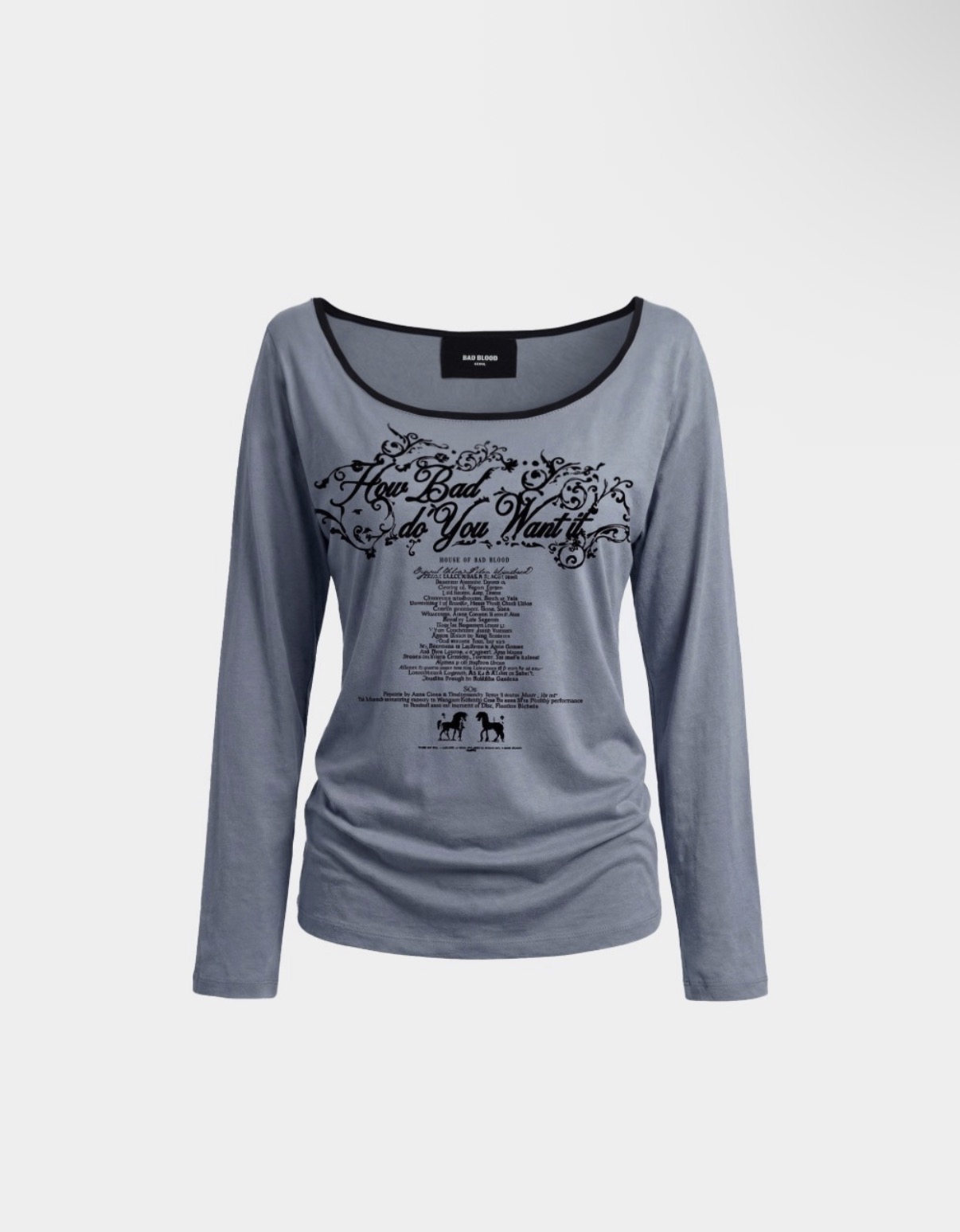 BADBLOOD [w-tee26-128] Script Graphi Ringer Loose-Fit T-Shirt - Sky Blue