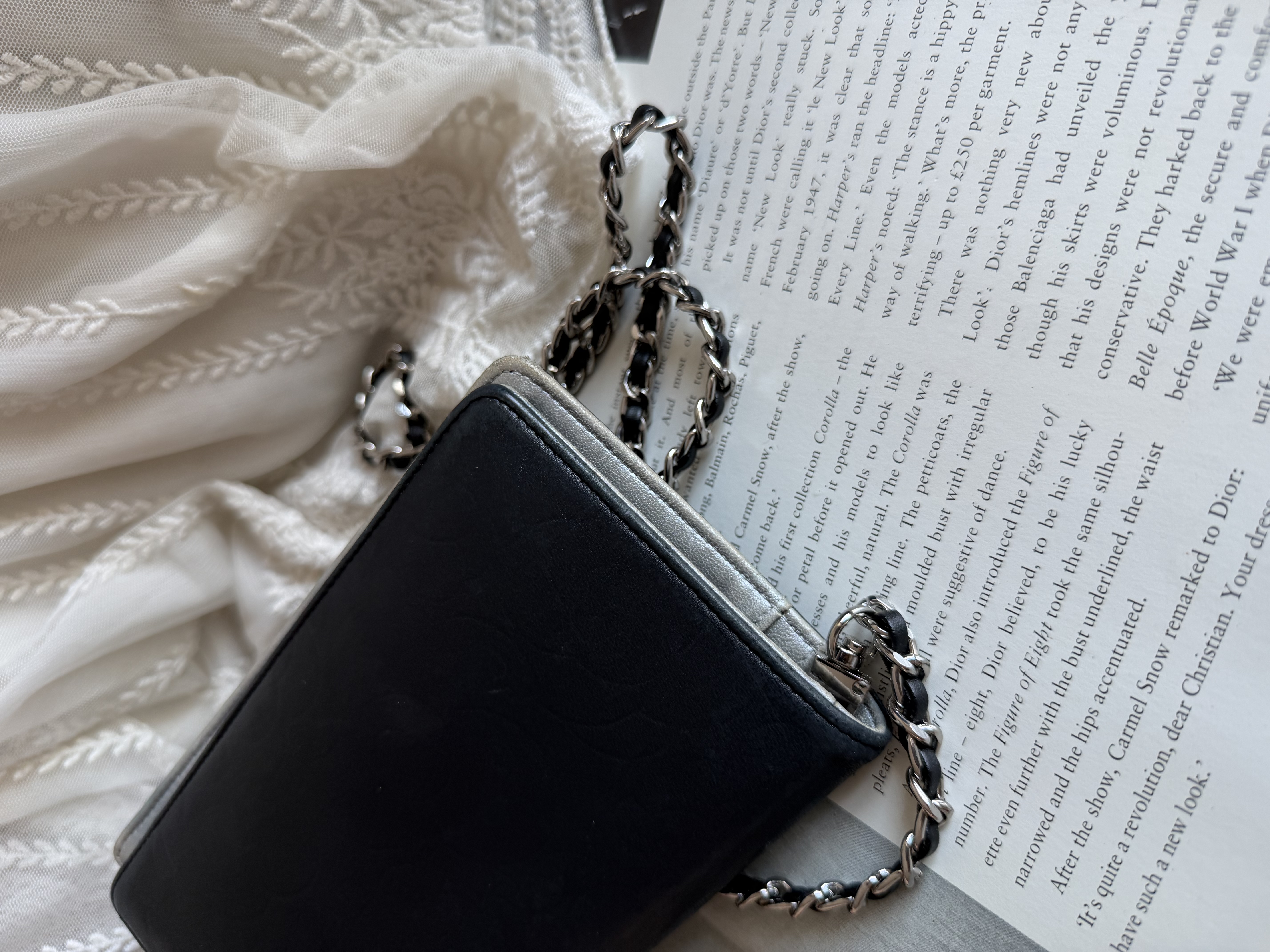 Chanel black leather camellia wallet