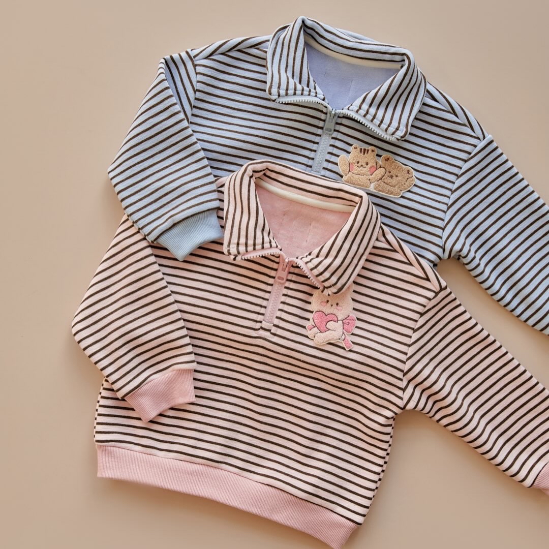 25F/W DTD萌趣條紋學院風系列-半開襟加絨上下套裝 120