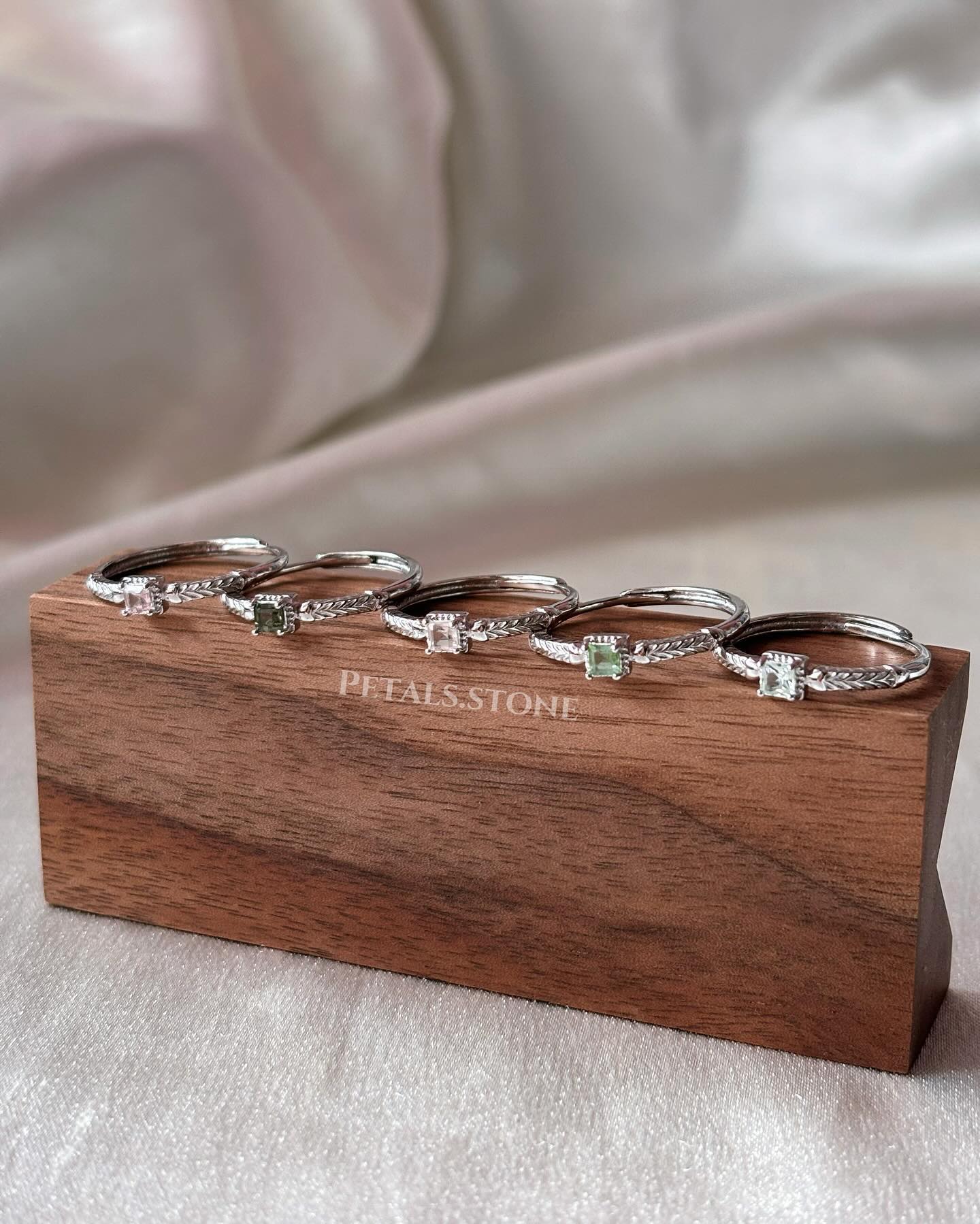 ❀Tourmaline silver Square Rings💍 