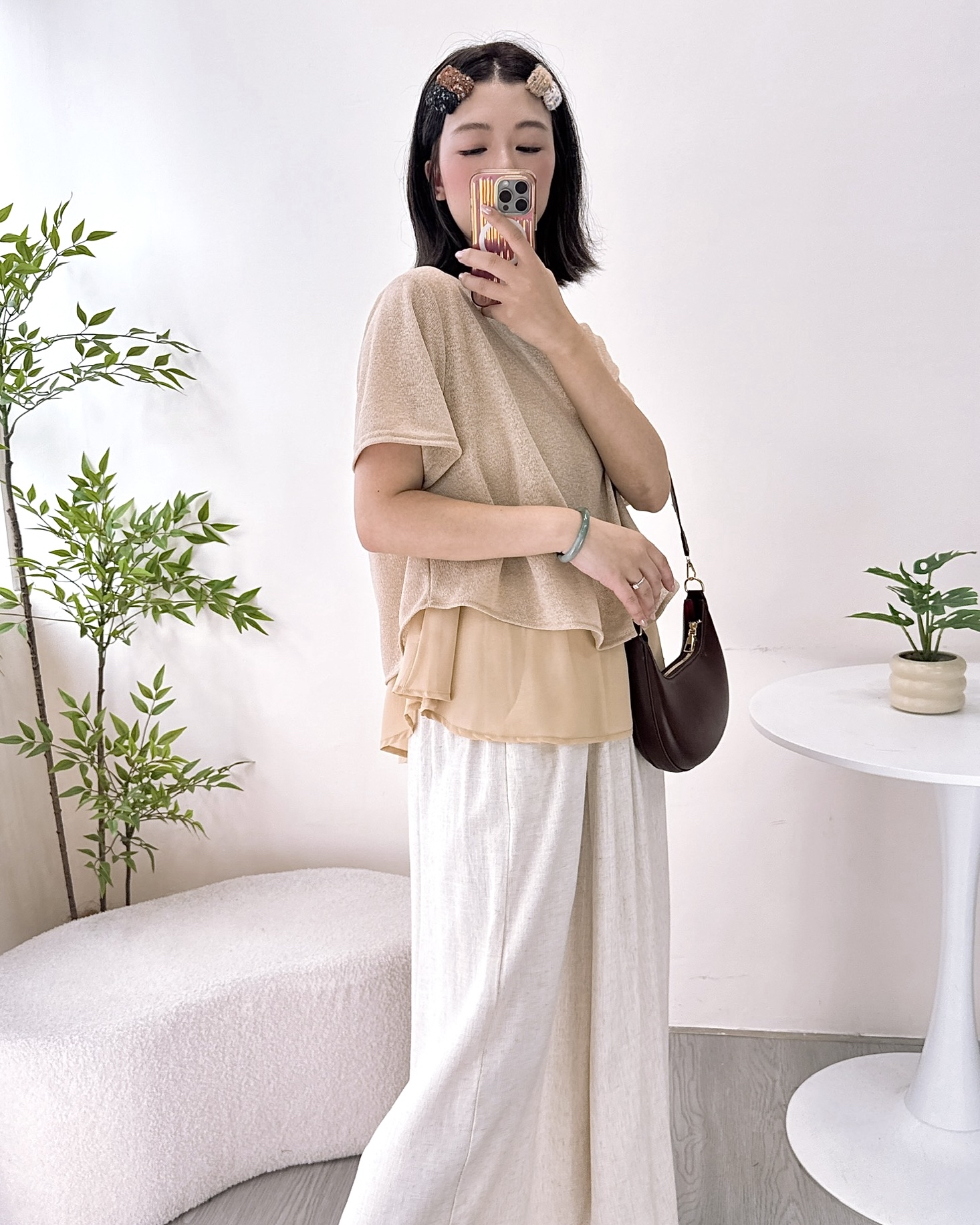 輕薄磨砂雪紡混棉上衣 3色